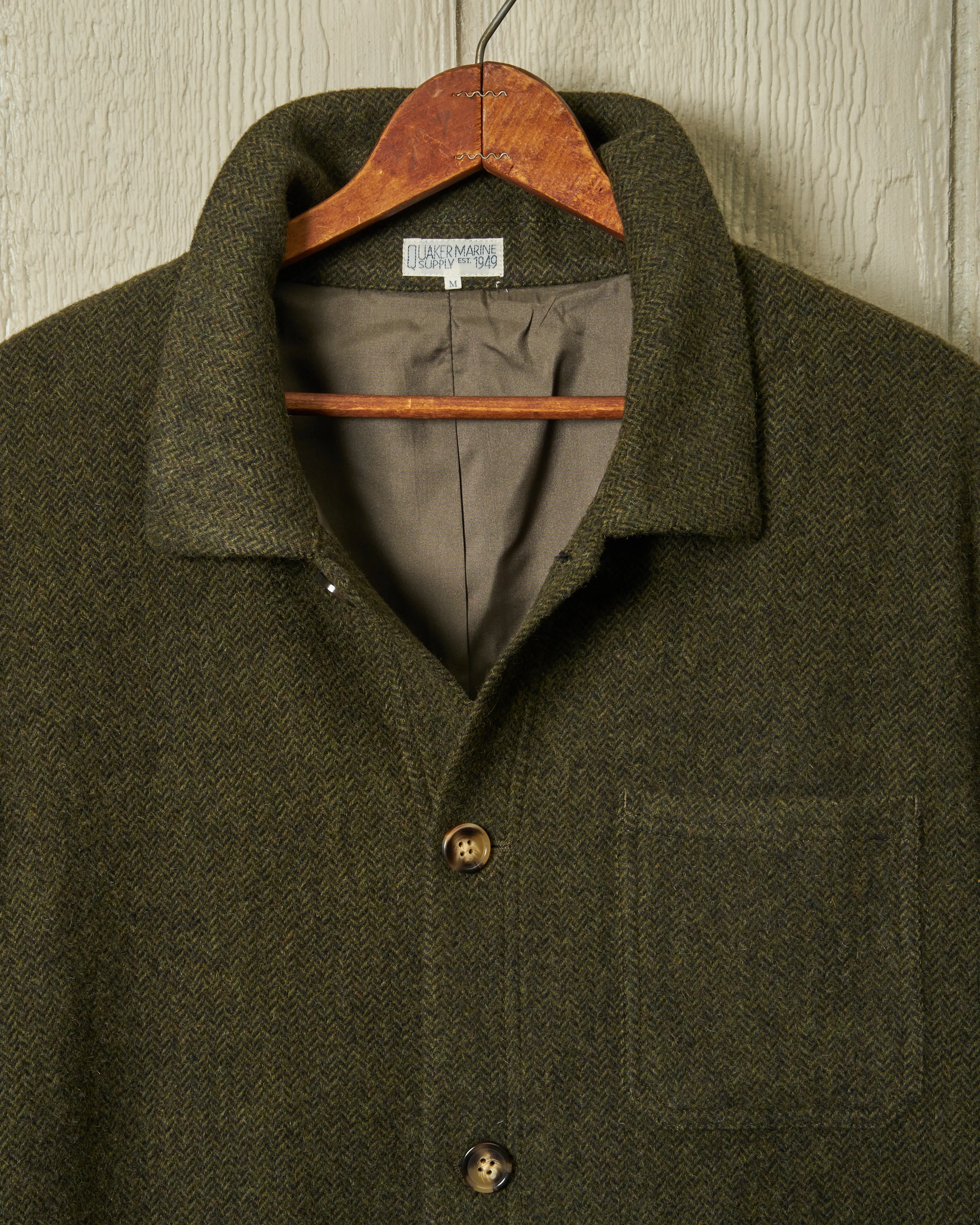 Camelhair French Workman’s Jacket in Olive Herringbone sold by Quaker Marine Supply product image thumbnail 2