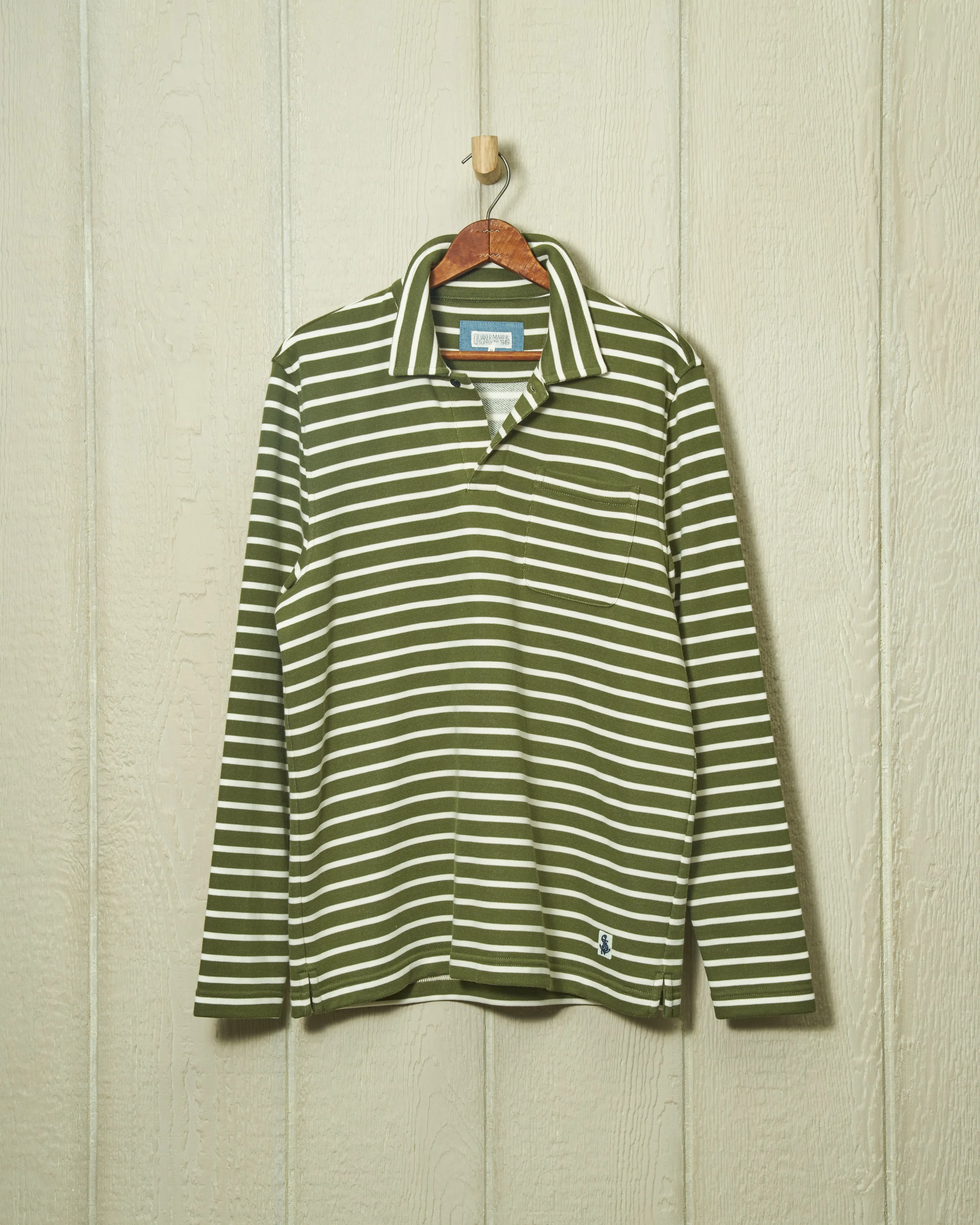 Acadia Polo in Olive/Cream Loopback Terry sold by Quaker Marine Supply