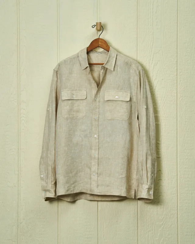 Linen Utility Shirt in Khaki made by Quaker Marine Supply