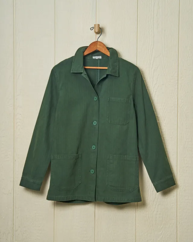 Women’s French Workman’s Jacket in Parks Department Green Herringbone sold by Quaker Marine Supply
