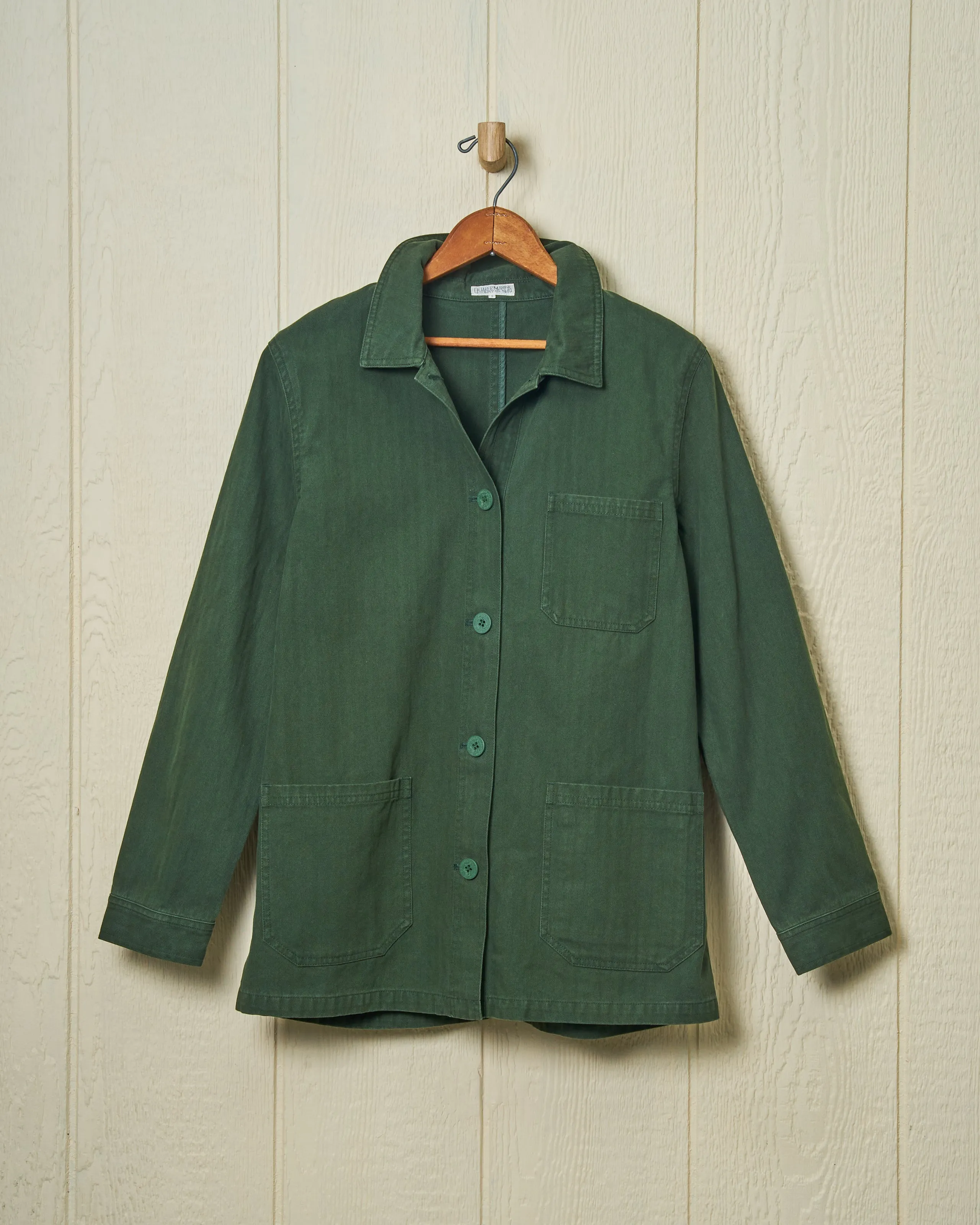 Women’s French Workman’s Jacket in Parks Department Green Herringbone sold by Quaker Marine Supply