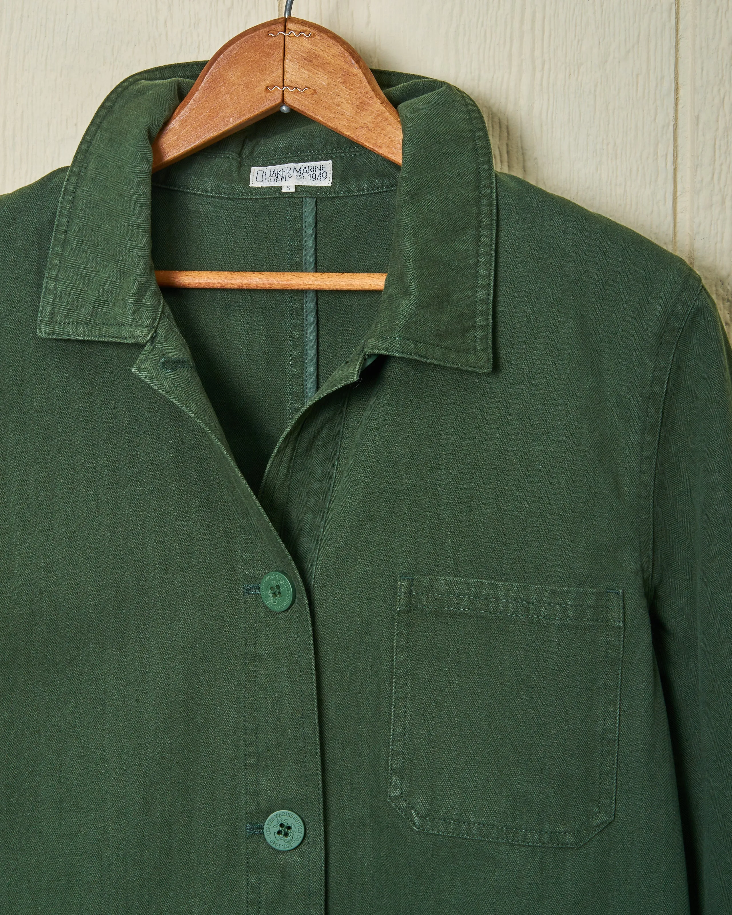 Women’s French Workman’s Jacket in Parks Department Green Herringbone sold by Quaker Marine Supply product image thumbnail 2