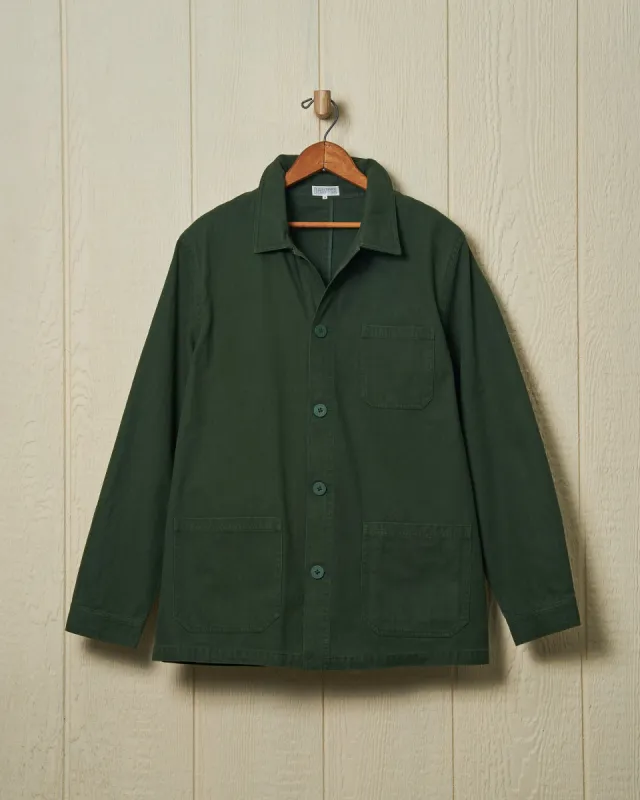 French Workman’s Jacket in Parks Department Green Herringbone sold by Quaker Marine Supply