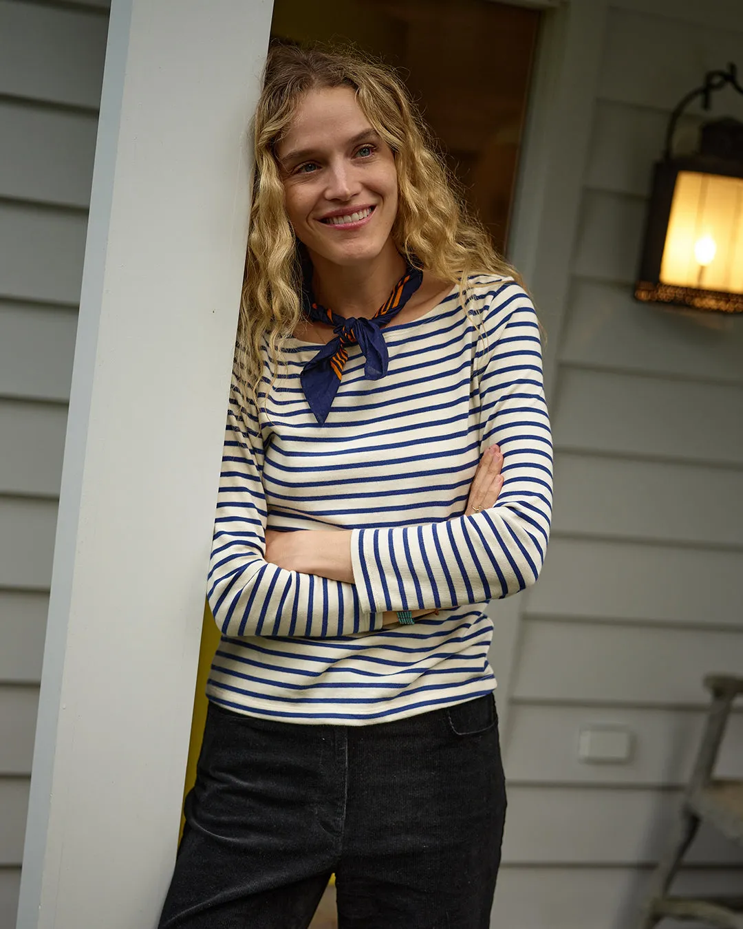 Women’s Breton Stripe Boatneck Tee in Off White/Atlantic Blue sold by Quaker Marine Supply product image thumbnail 3