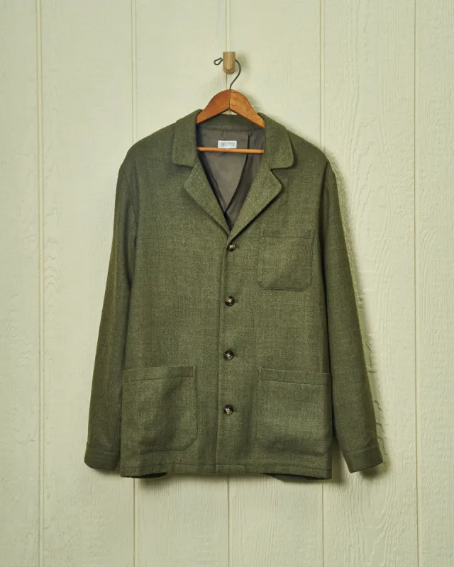 Lambswool Loafer Jacket in Olive Herringbone sold by Quaker Marine Supply
