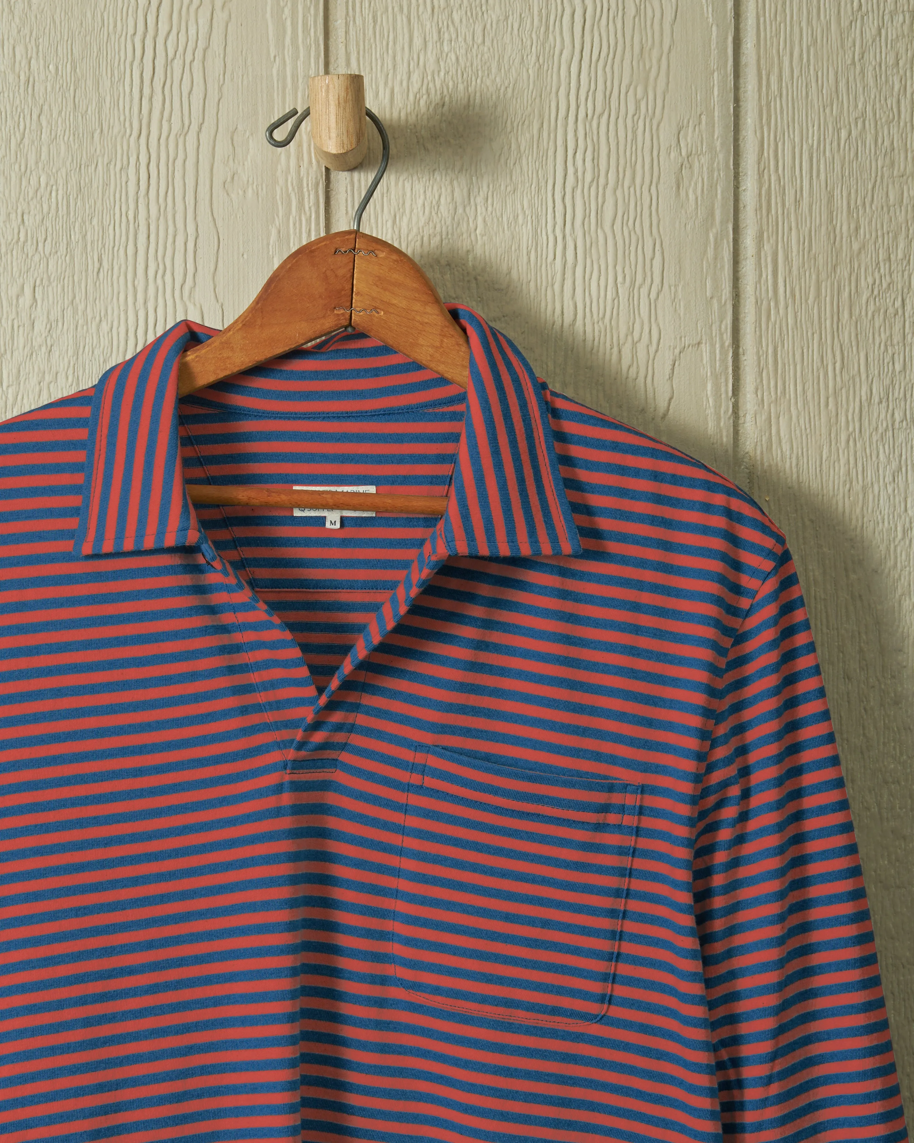 Long Sleeve Indigo Polo in Faded Red/Navy Even Stripe sold by Quaker Marine Supply product image thumbnail 3