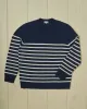 Merino Roll Neck Sweater in Navy/Egret Placed Stripe sold by Quaker Marine Supply