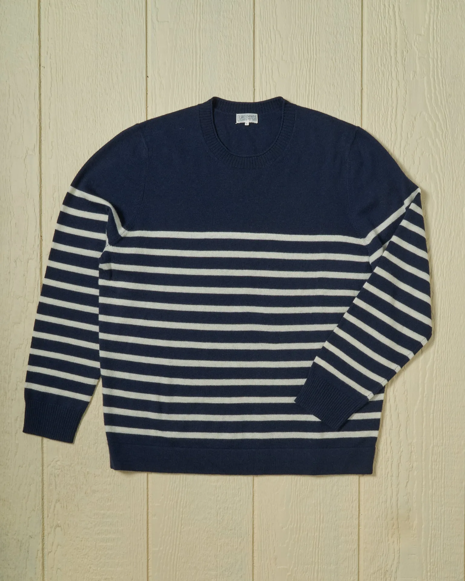 Merino Roll Neck Sweater in Navy/Egret Placed Stripe sold by Quaker Marine Supply product image thumbnail 3
