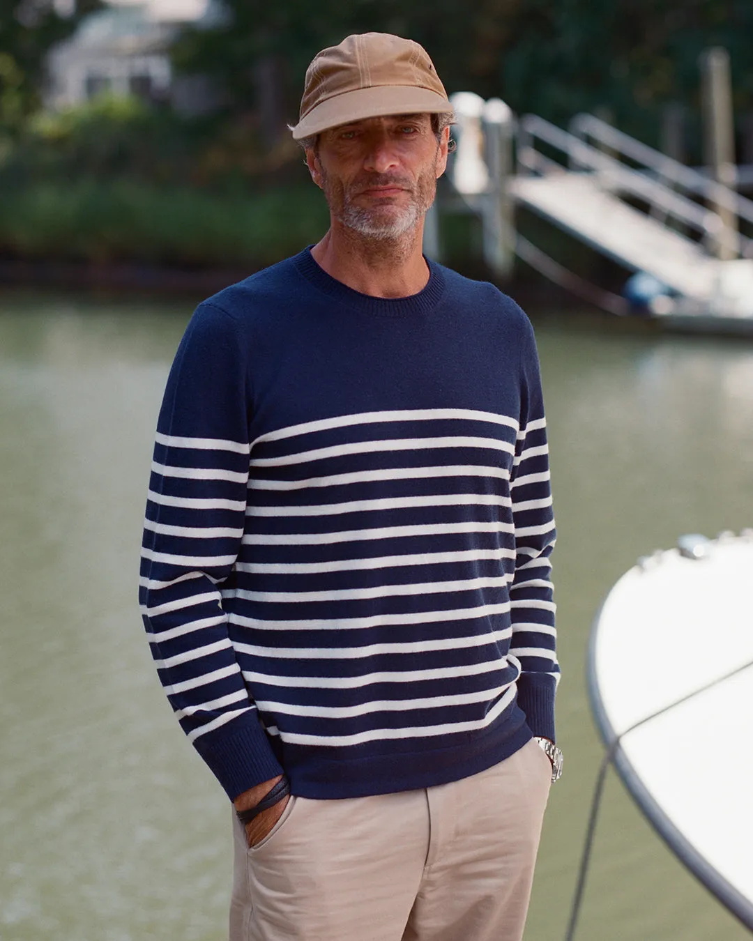 Merino Roll Neck Sweater in Navy/Egret Placed Stripe sold by Quaker Marine Supply product image thumbnail 2