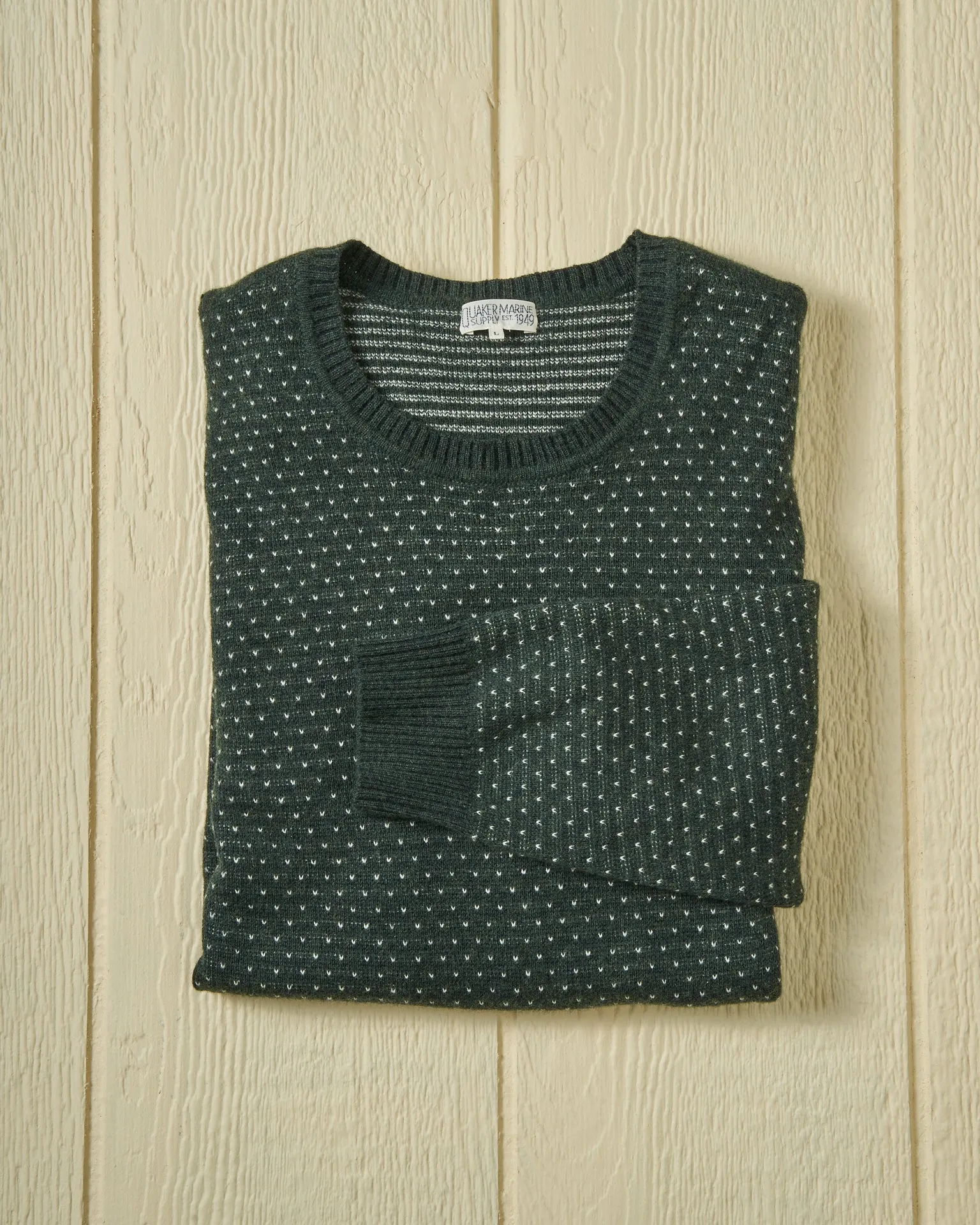 Merino Antique Fleck Sweater in Hunter Green sold by Quaker Marine Supply