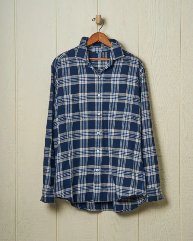 Flannel Chore Shirt in Weathered Navy Plaid sold by Quaker Marine Supply