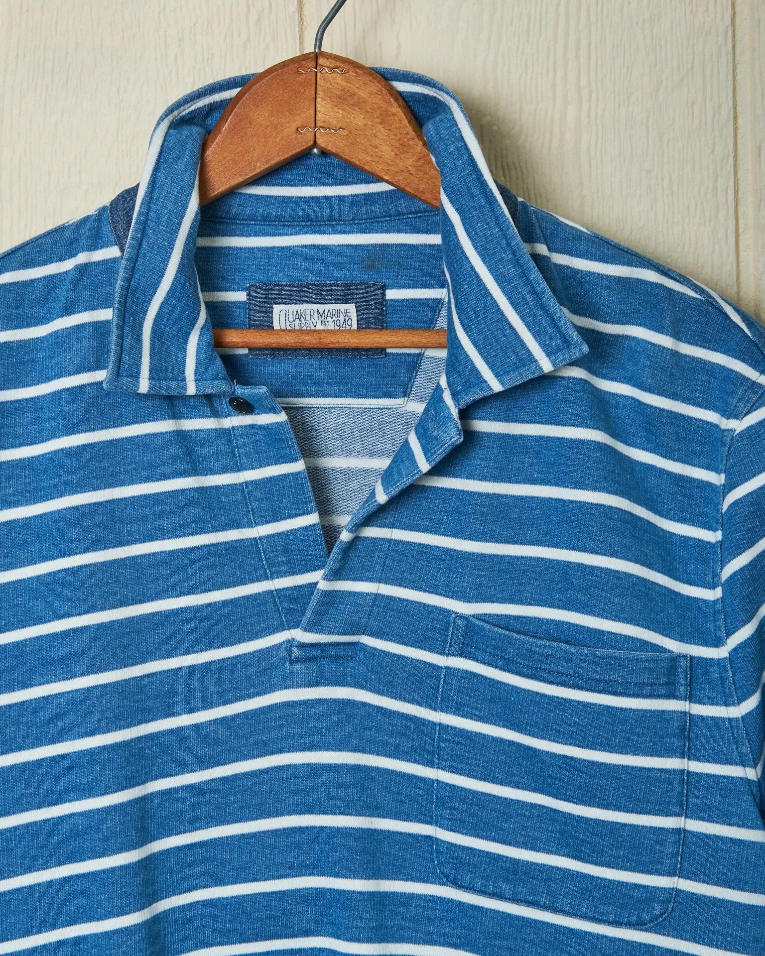 Heavyweight Long Sleeve Indigo Polo in ¾” Indigo/White Stripe sold by Quaker Marine Supply product image thumbnail 3