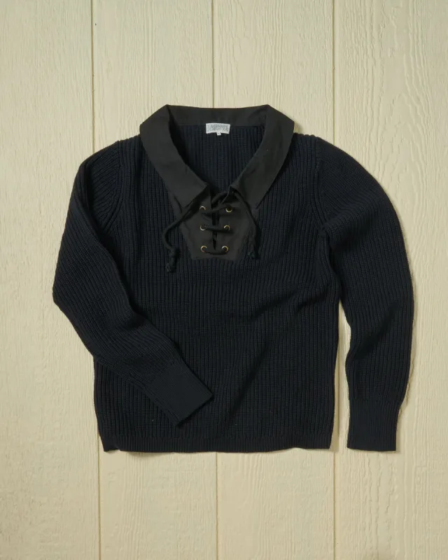 Halifax Lace-Up Sweater in Navy sold by Quaker Marine Supply