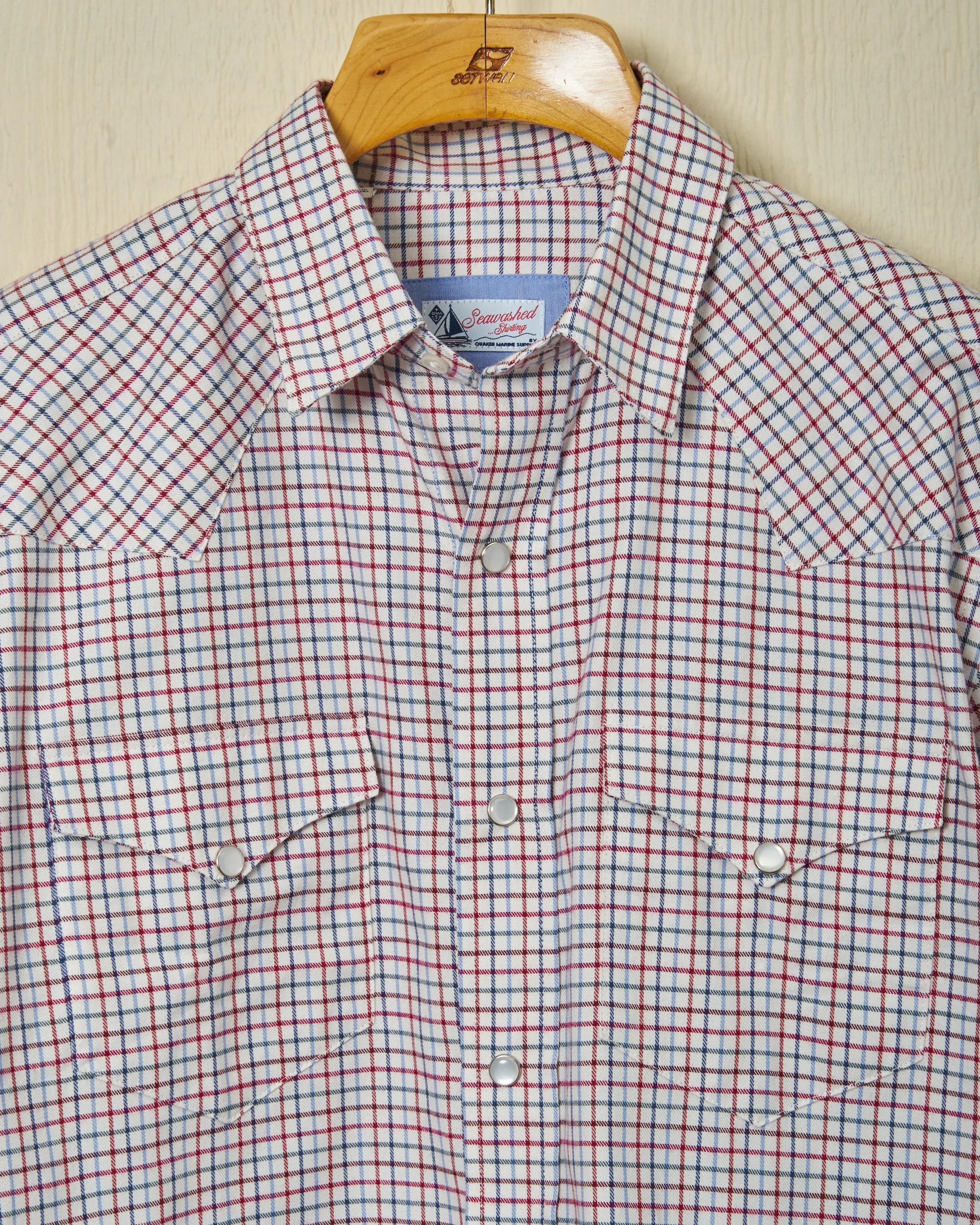 Western Sea-Washed Shirt in Denim/Wine Tattersall sold by Quaker Marine Supply product image thumbnail 2