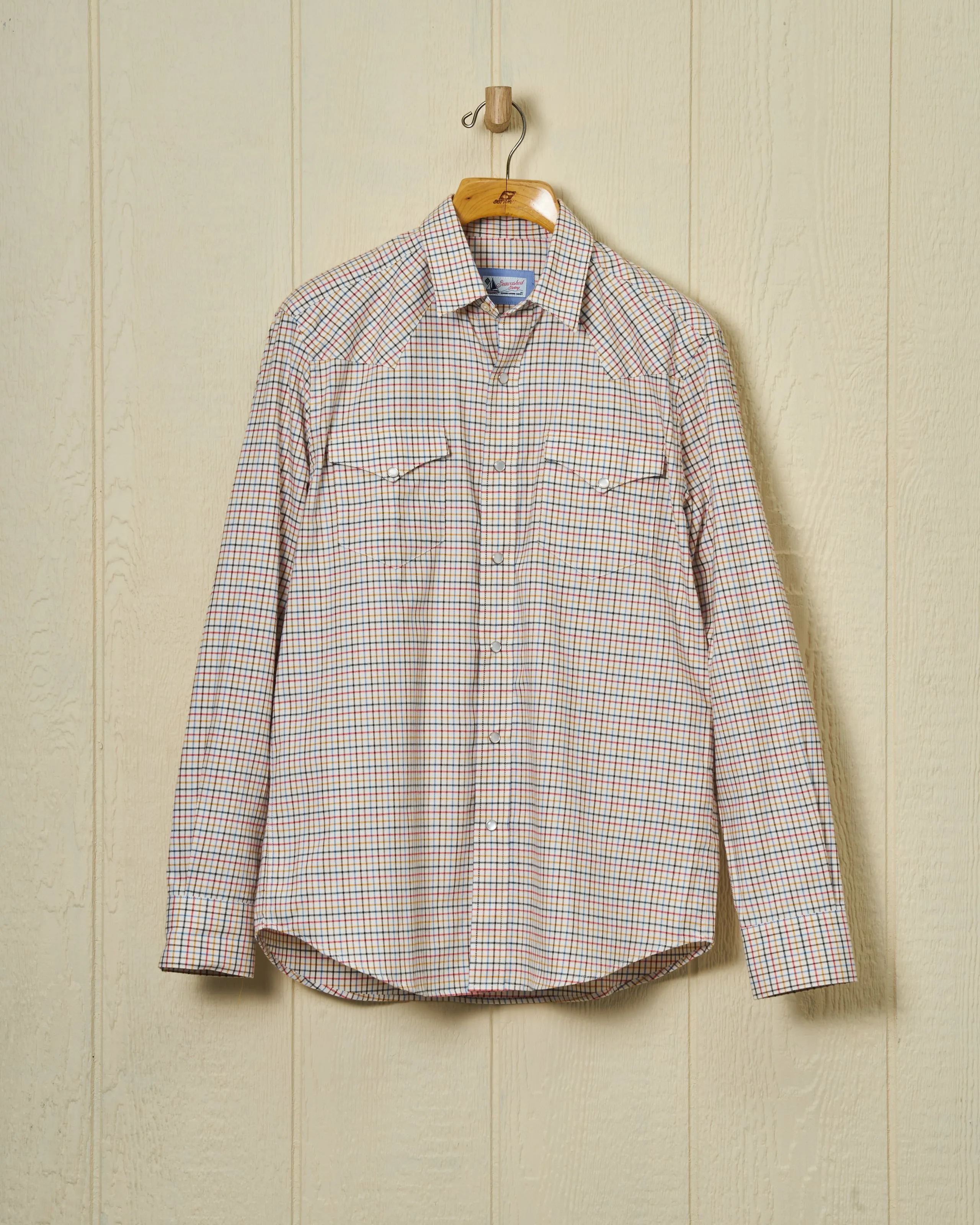 Western Sea-Washed Shirt in Cream Ground Mustard Tattersall sold by Quaker Marine Supply