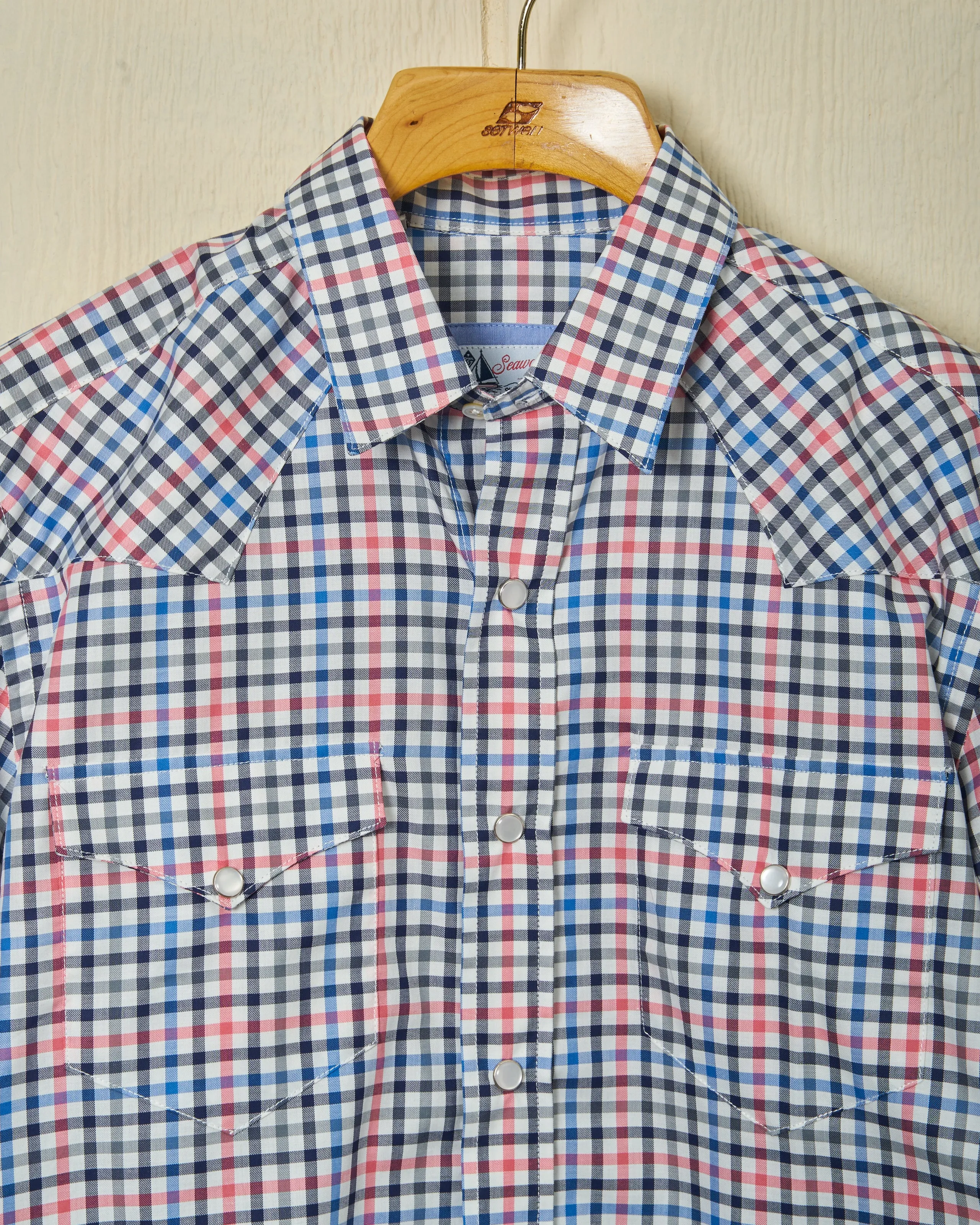 Western Sea-Washed Shirt in Blue/Coral Gun Check sold by Quaker Marine Supply product image thumbnail 2