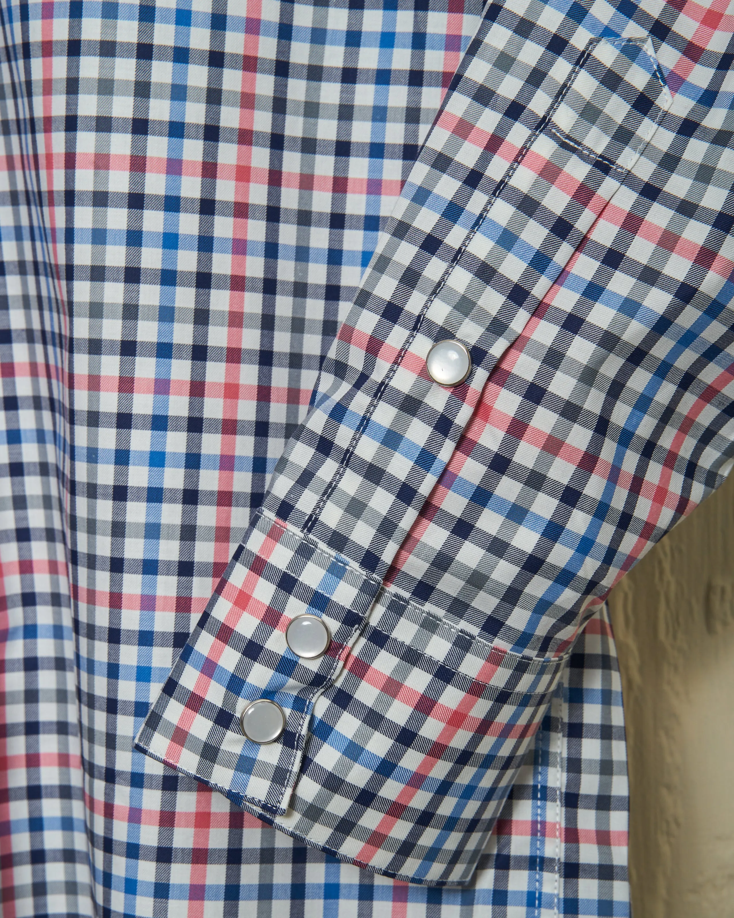 Western Sea-Washed Shirt in Blue/Coral Gun Check sold by Quaker Marine Supply product image thumbnail 3