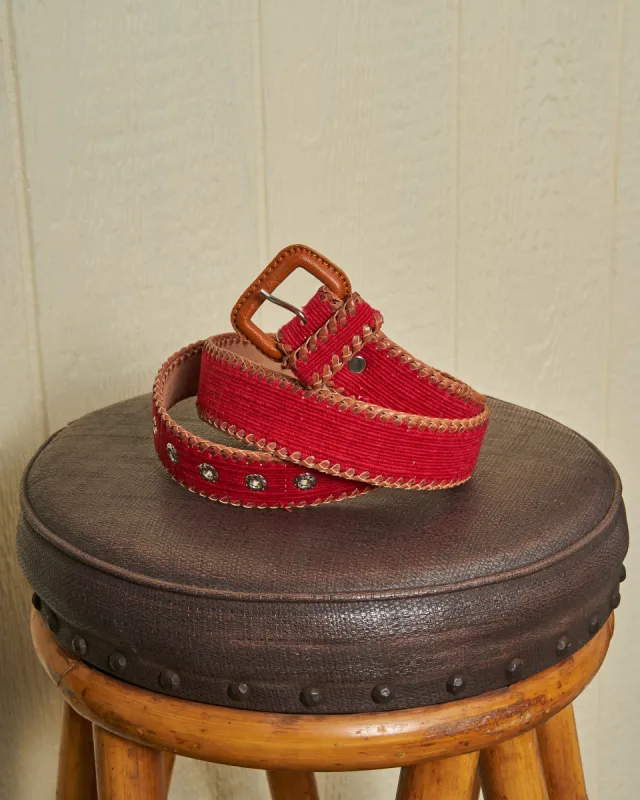 Guatemalan Whip Stitched Belt in Solid Crimson sold by Quaker Marine Supply
