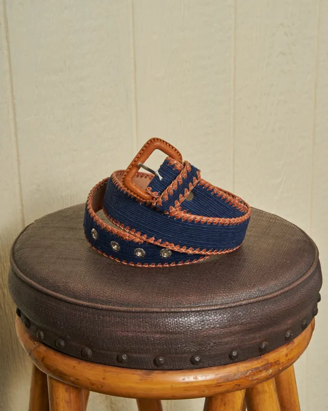 Guatemalan Whip Stitched Belt in Solid Navy sold by Quaker Marine Supply