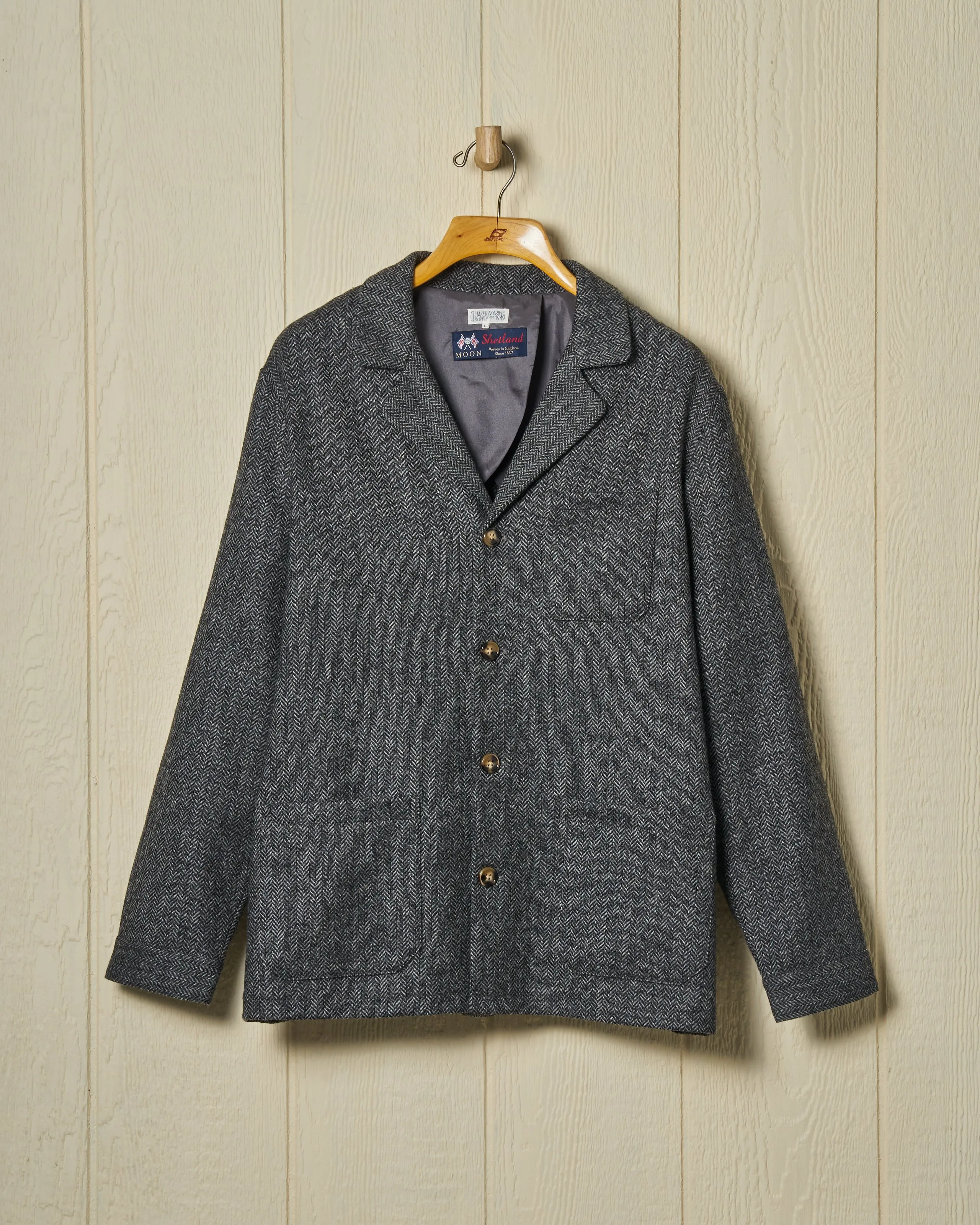 Shetland Wool Loafer Jacket in Charcoal Herringbone sold by Quaker Marine Supply