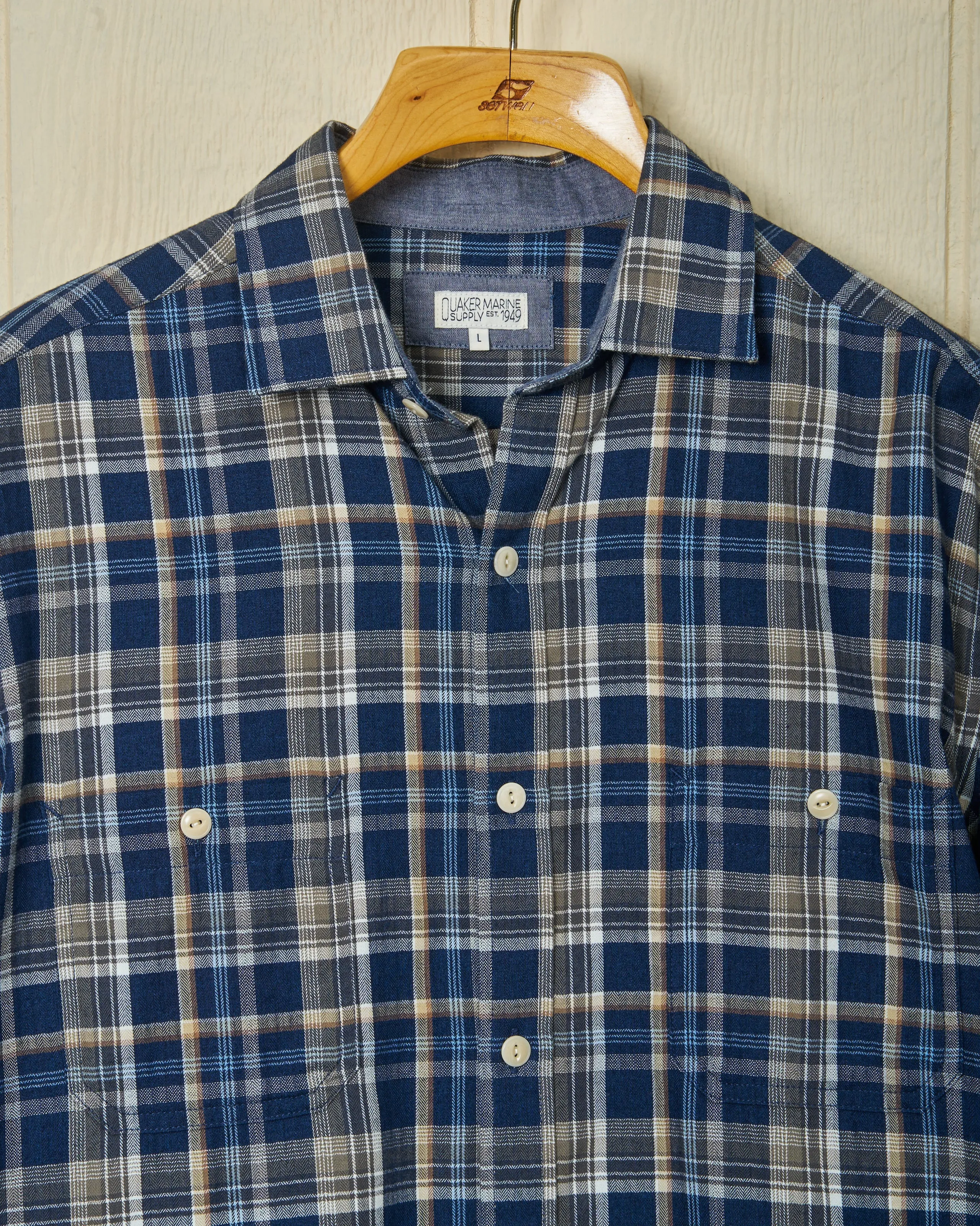 Chore Shirt in Navy/Chestnut Herringbone sold by Quaker Marine Supply product image thumbnail 3