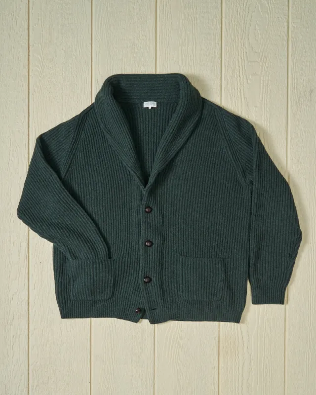 Chatham Shawl Collar Cardigan in Hunter Green sold by Quaker Marine Supply