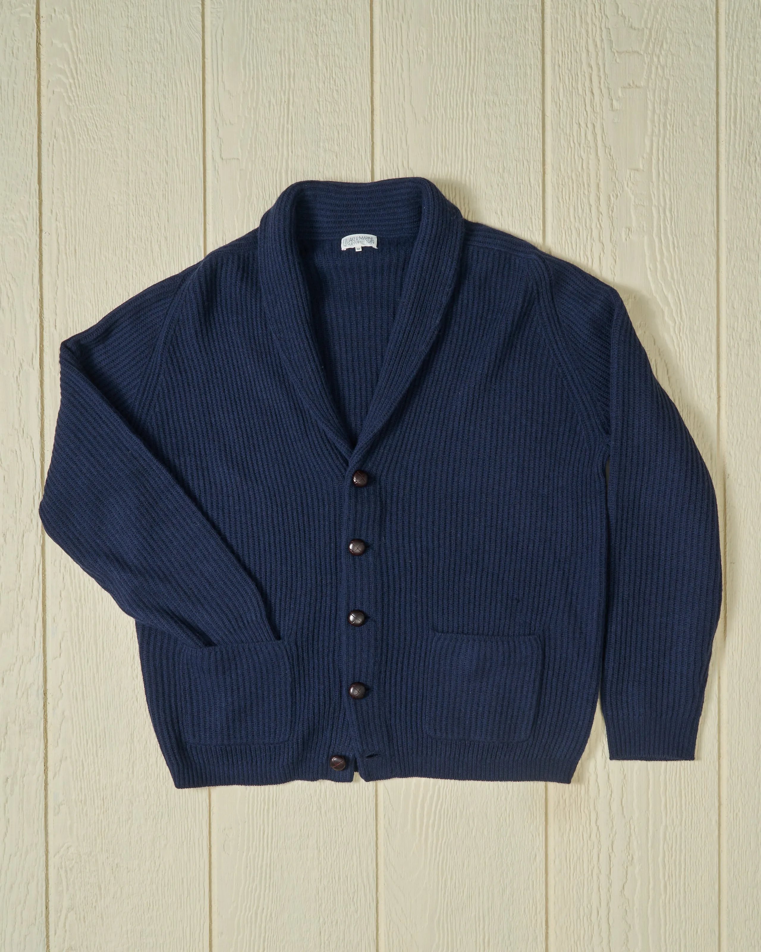 Chatham Shawl Collar Cardigan in Navy sold by Quaker Marine Supply