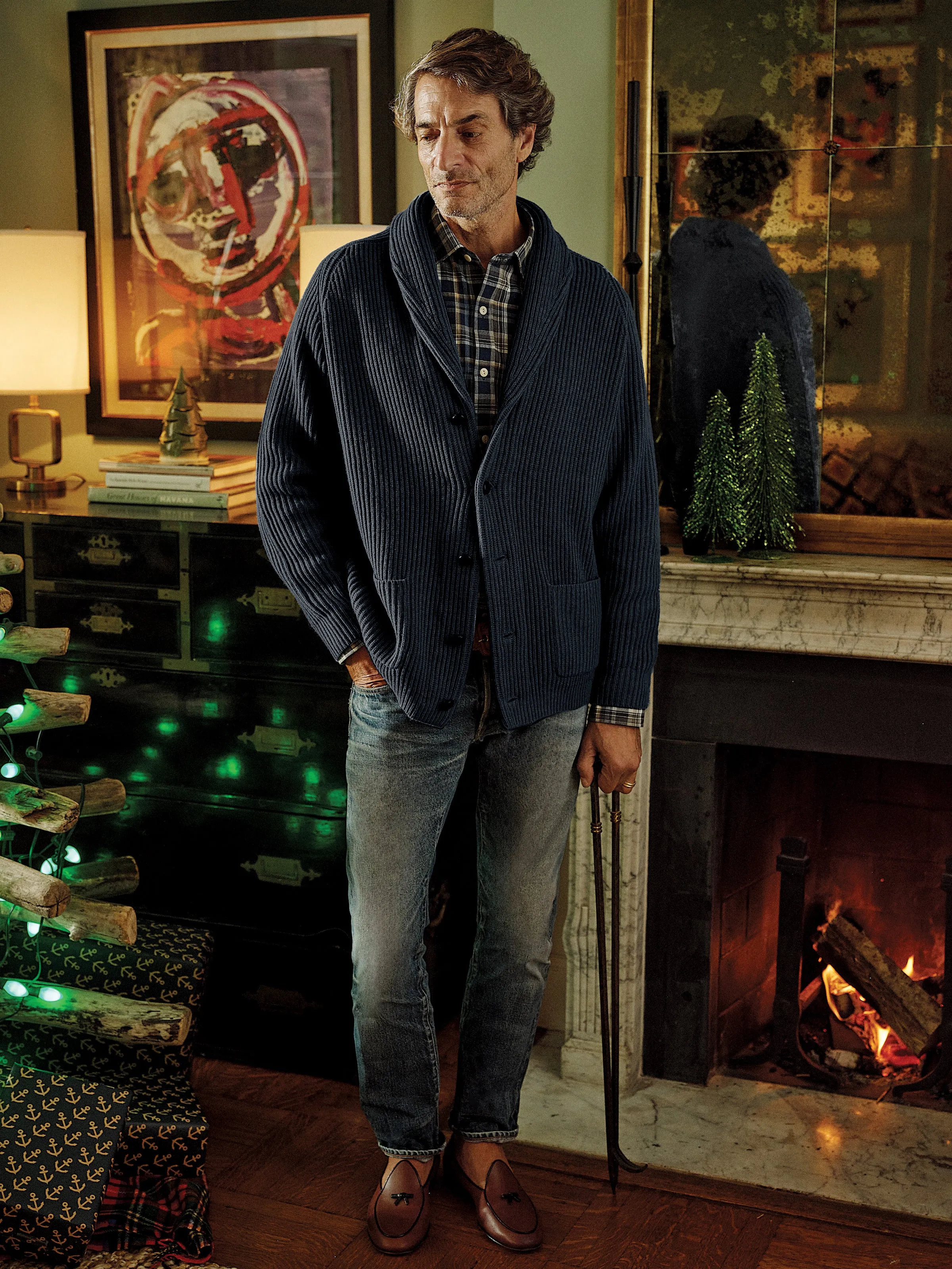 Chatham Shawl Collar Cardigan in Navy sold by Quaker Marine Supply product image thumbnail 2