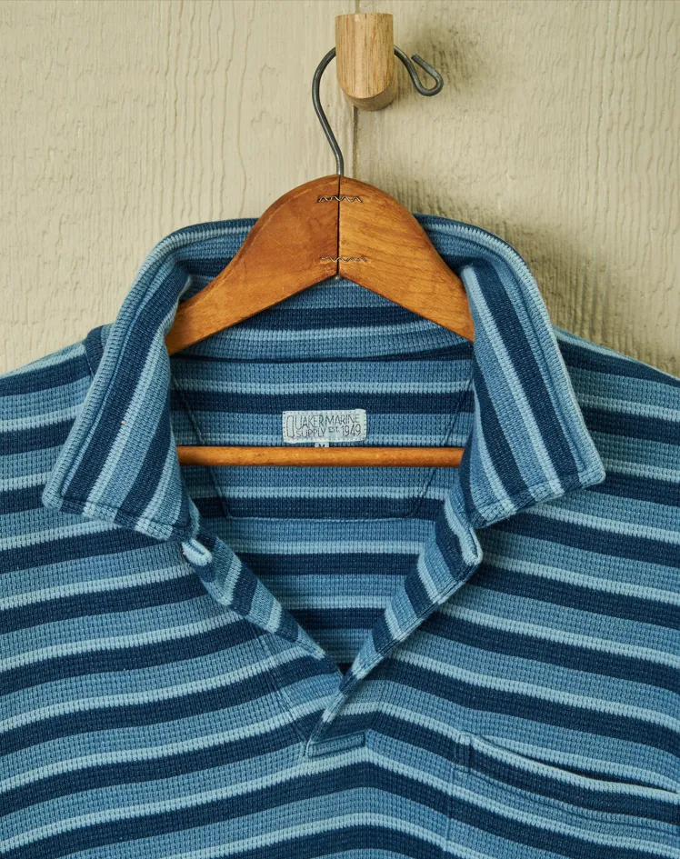 Long Sleeve Indigo Polo in Multi-Blue Ribbed Knit sold by Quaker Marine Supply product image thumbnail 2