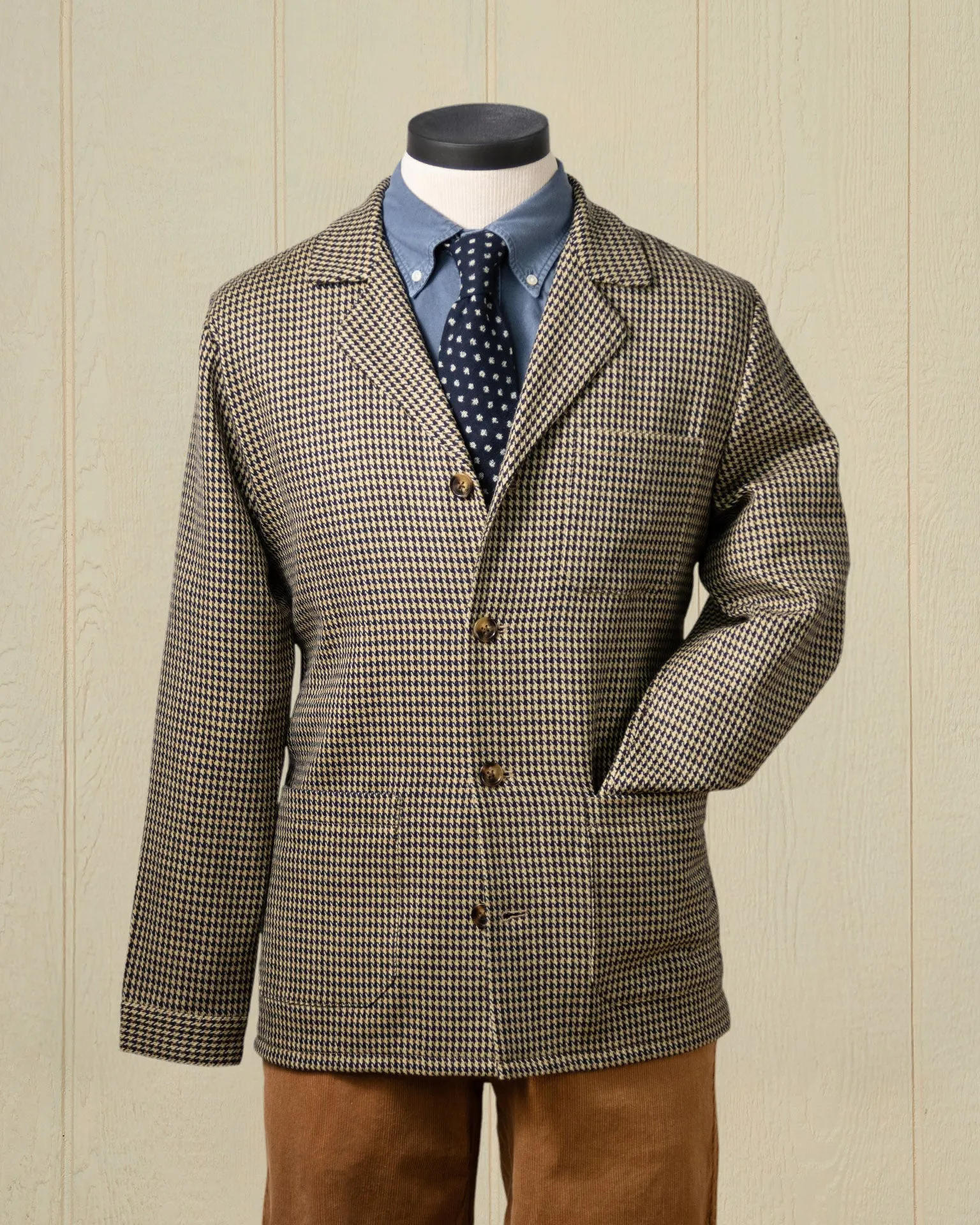 Wool Loafer Jacket in Taupe/Black Houndstooth sold by Quaker Marine Supply