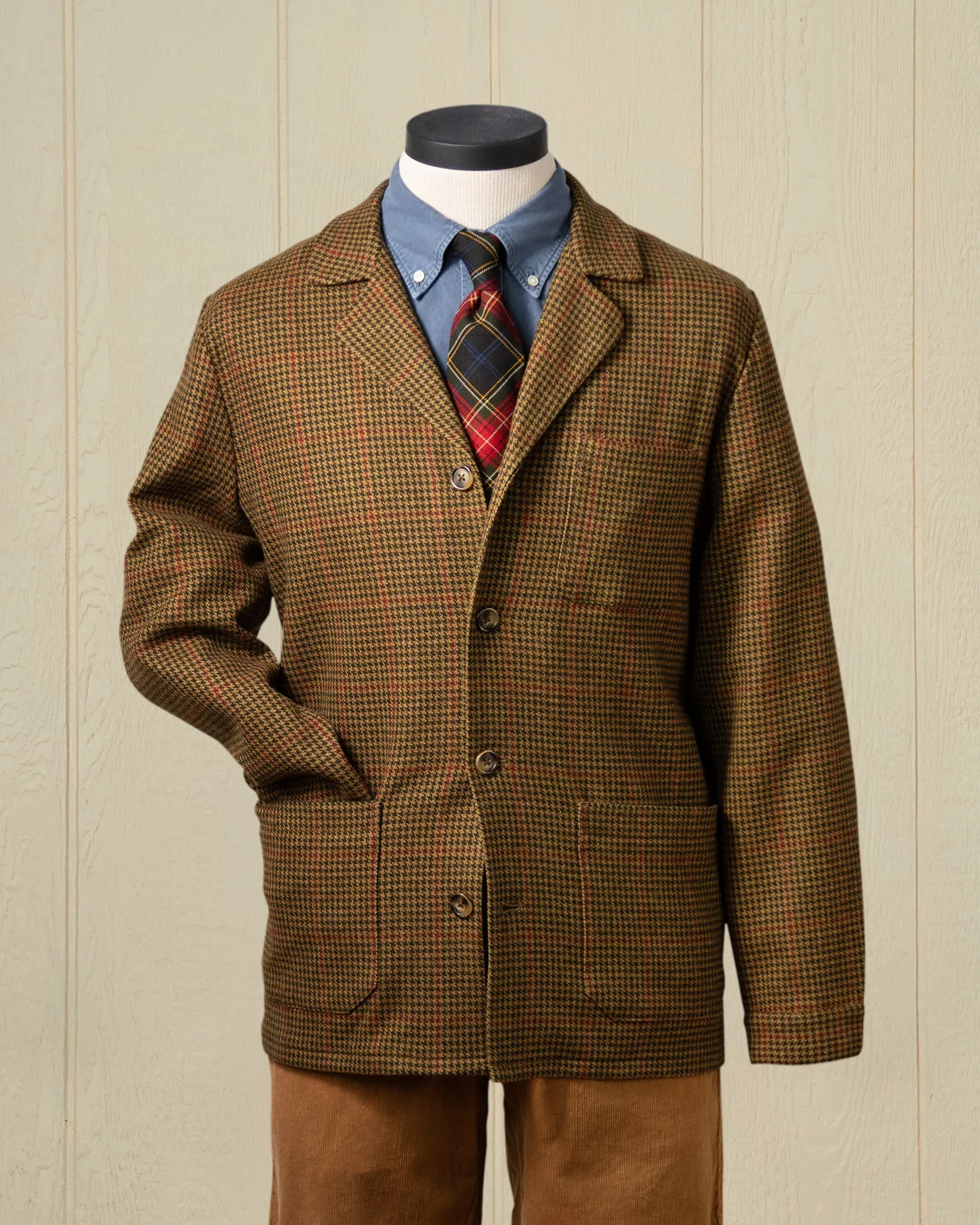 Wool/Cashmere Loafer Jacket in Olive Houndstooth sold by Quaker Marine Supply