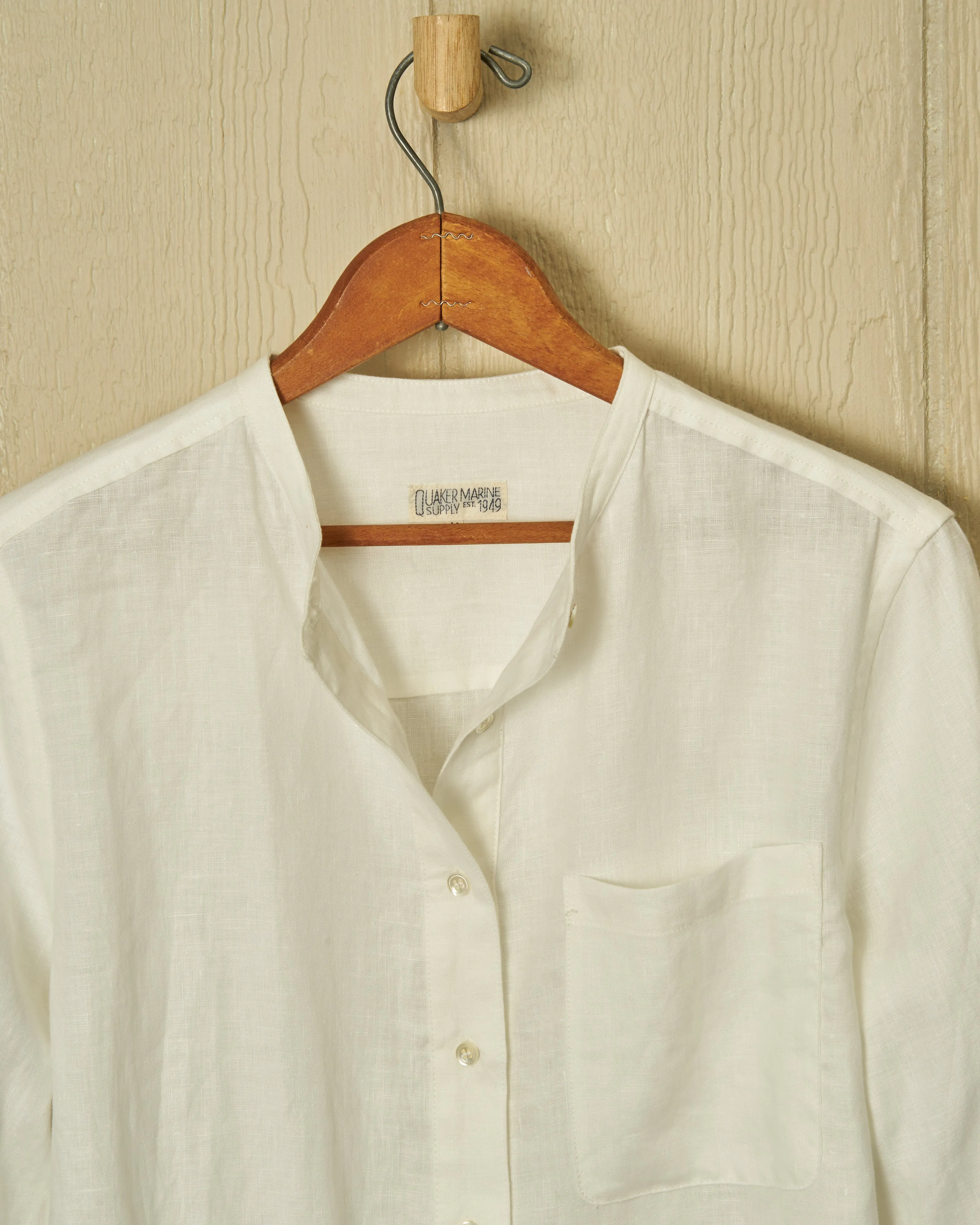 Women's Band Collar Shirt in White Linen sold by Quaker Marine Supply product image thumbnail 2