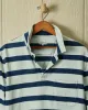 Long Sleeve Indigo Polo in Blue/Antique White Wide Stripe sold by Quaker Marine Supply