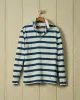 Long Sleeve Indigo Polo in Blue/Antique White Wide Stripe sold by Quaker Marine Supply