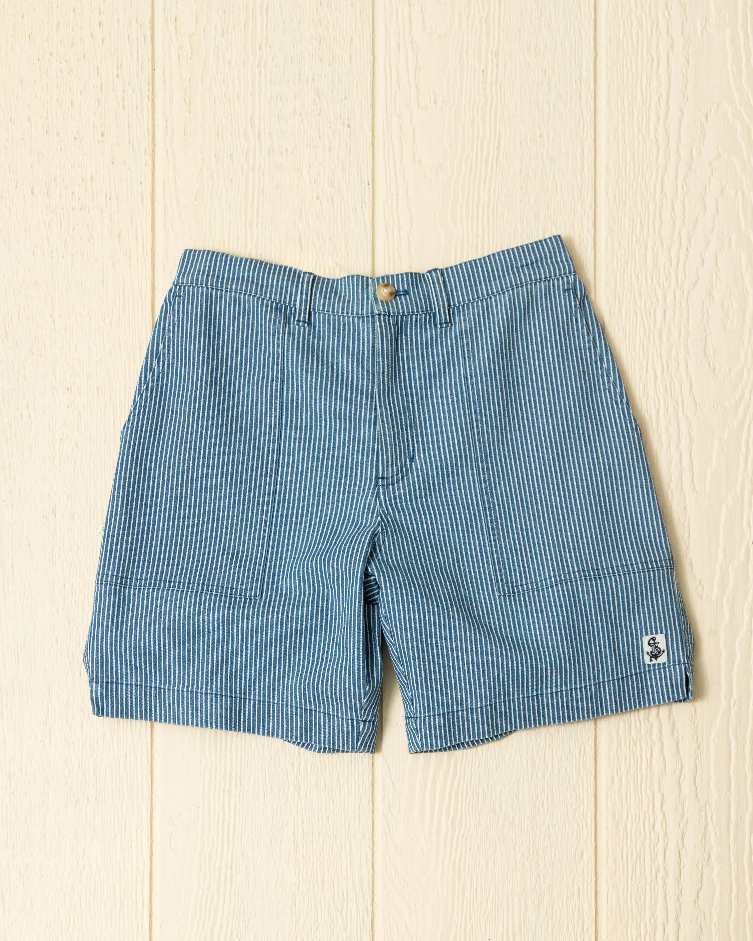 Ventura Short in Railroad Stripe Denim sold by Quaker Marine Supply