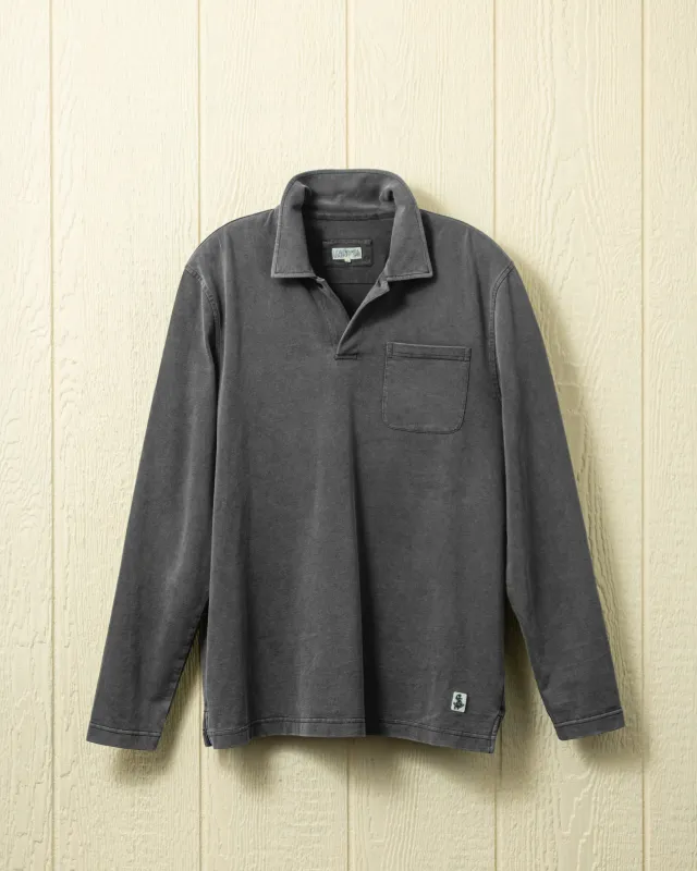 Long Sleeve Salt Washed Polo in Graphite sold by Quaker Marine Supply
