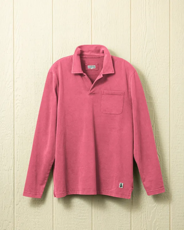 Long Sleeve Salt Washed Polo in Faded Red sold by Quaker Marine Supply