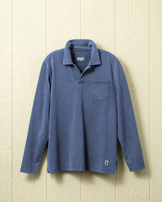 Long Sleeve Salt Washed Polo in Navy sold by Quaker Marine Supply