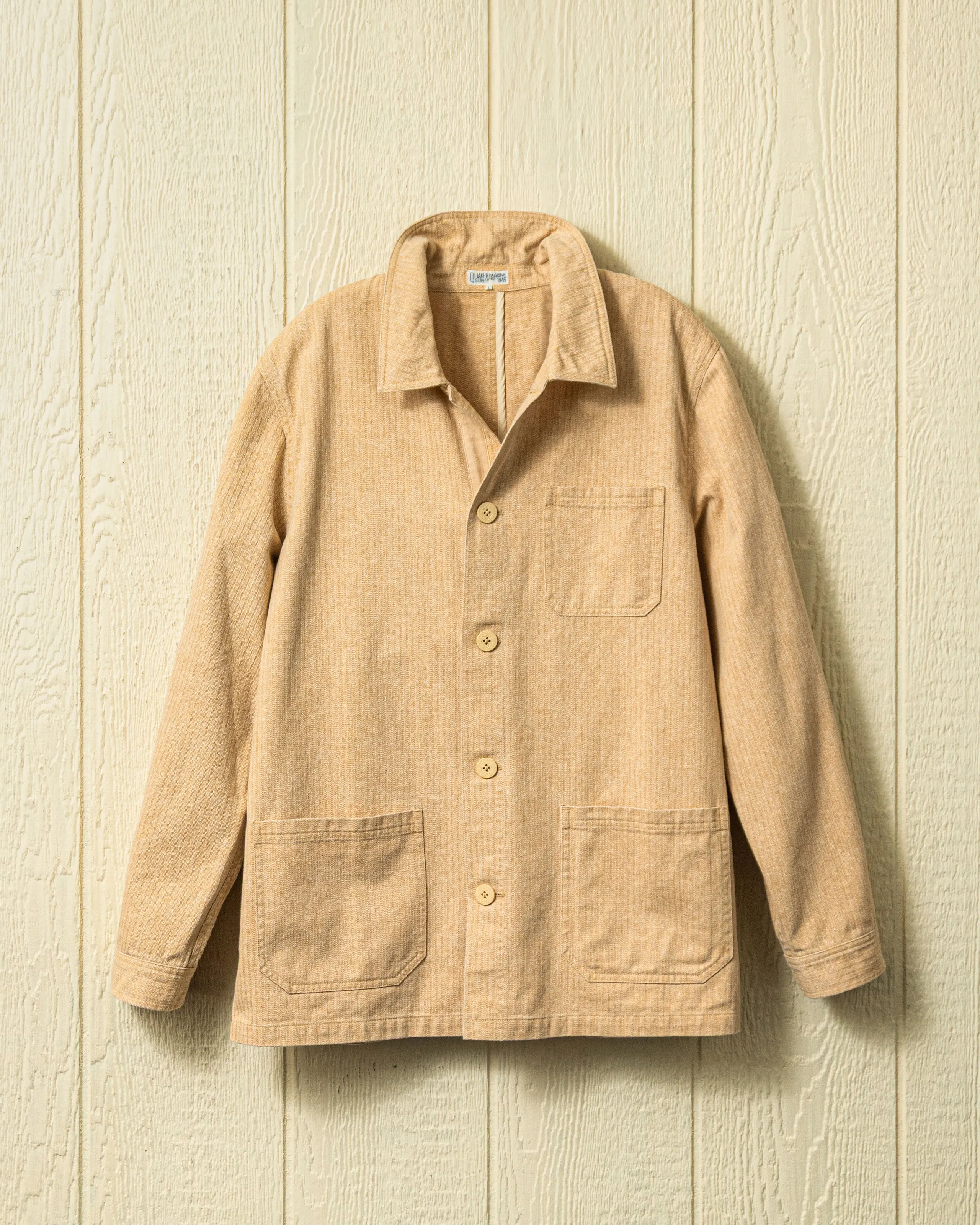 French Workman’s Jacket in Khaki Salt Washed Herringbone sold by Quaker Marine Supply