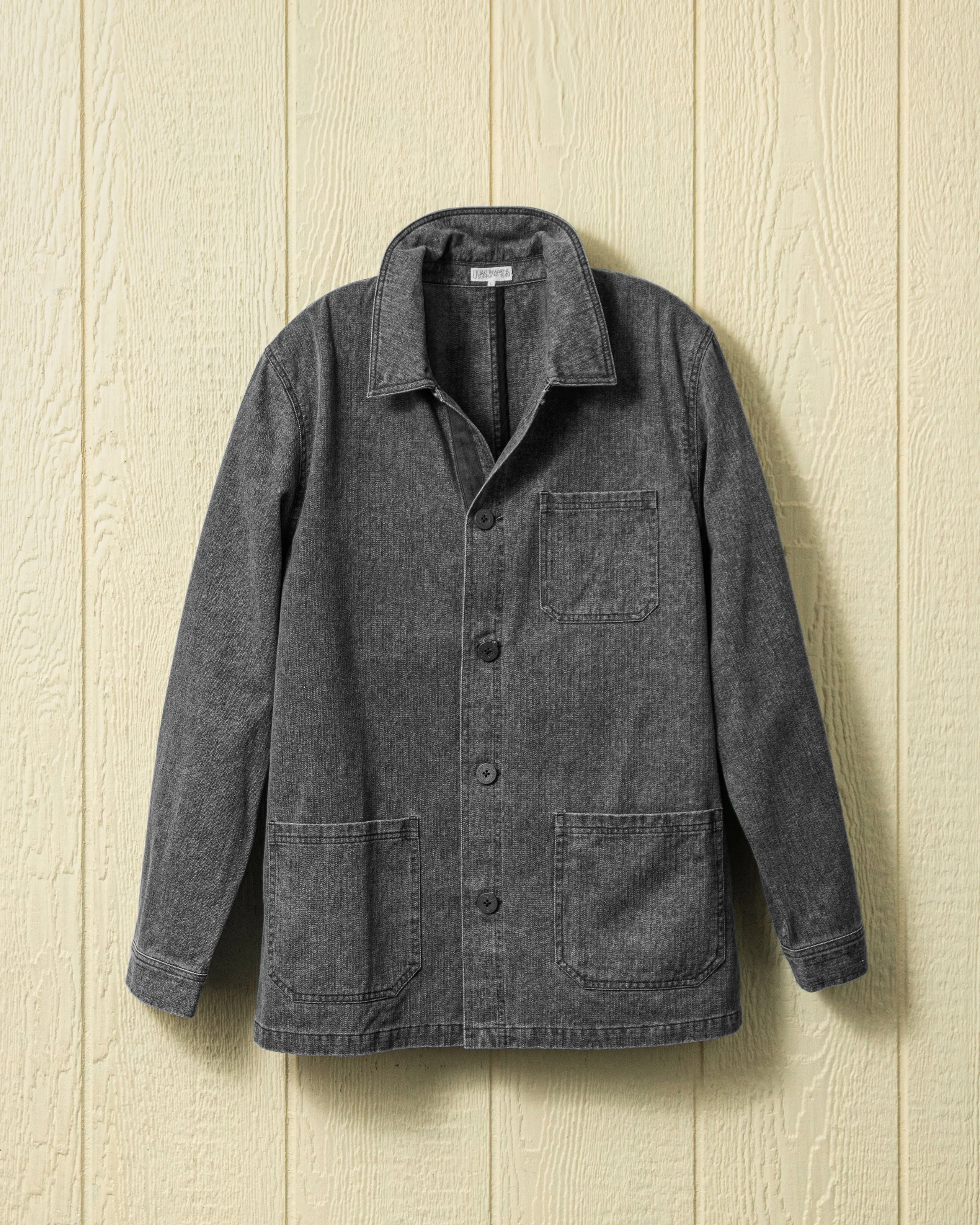 French Workman’s Jacket in Graphite Salt Washed Herringbone sold by Quaker Marine Supply