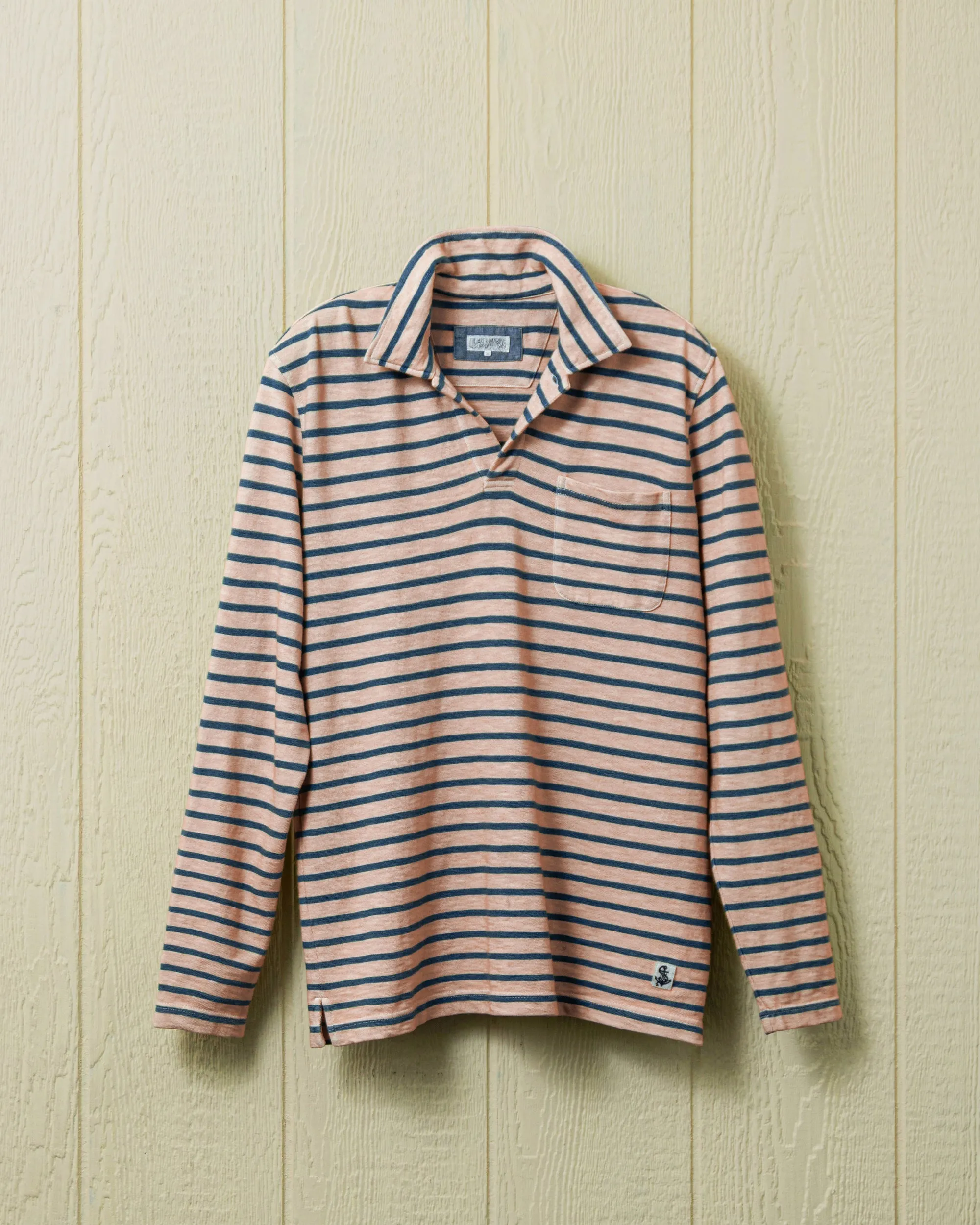 Long Sleeve Indigo Overdyed Polo in Faded Red sold by Quaker Marine Supply