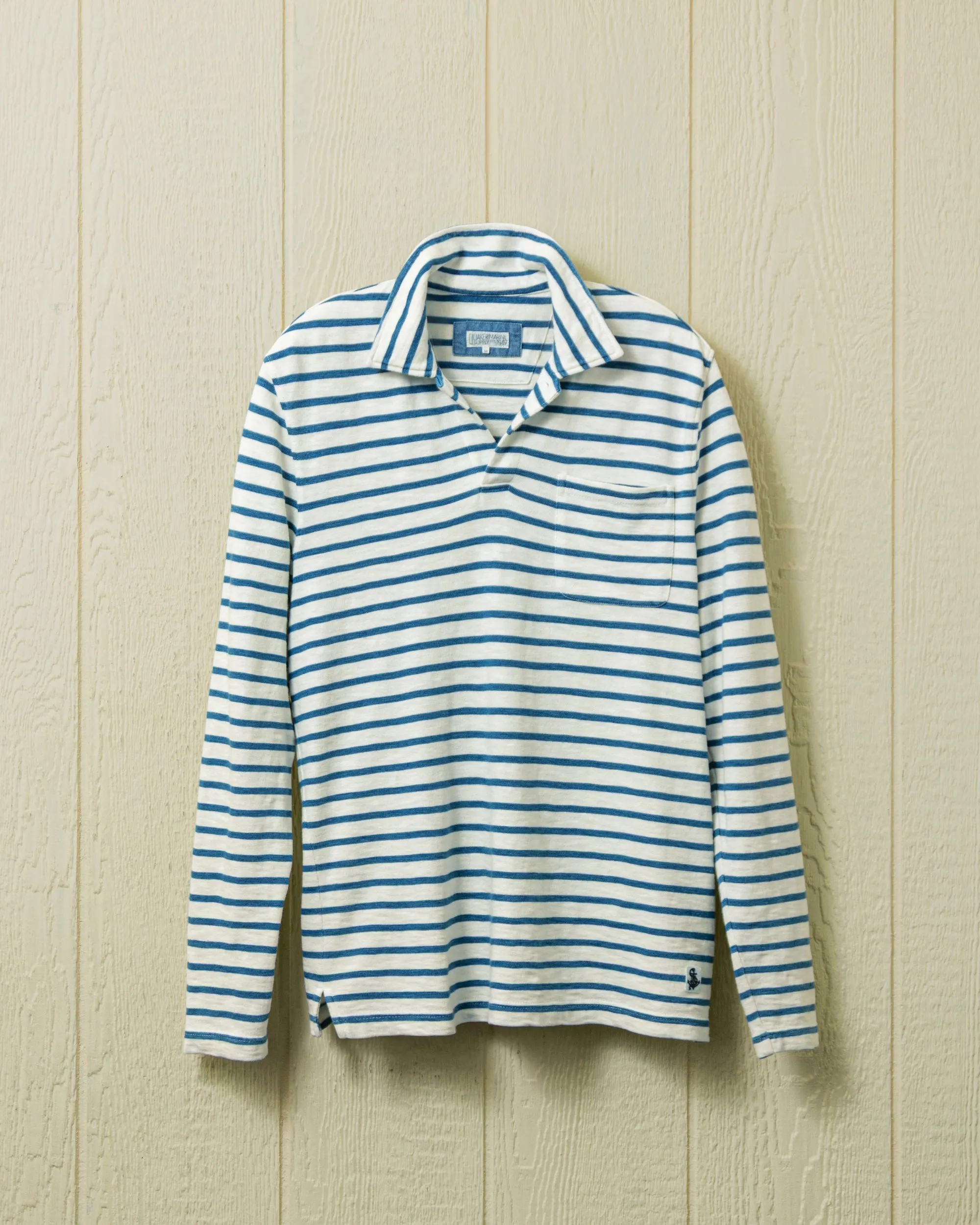 Long Sleeve Indigo Overdyed Polo in Classic White sold by Quaker Marine Supply