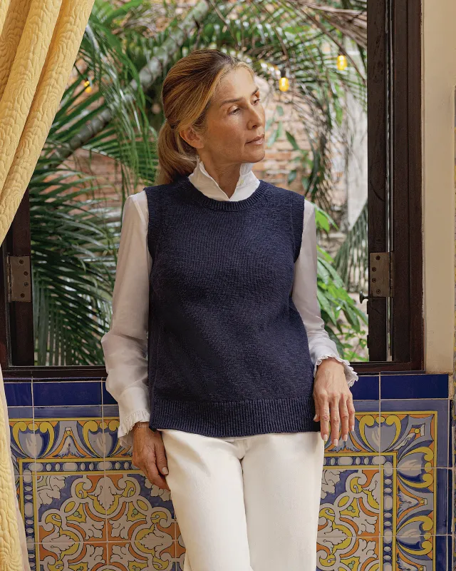 Women's Homespun Cotton Vest in Navy sold by Quaker Marine Supply