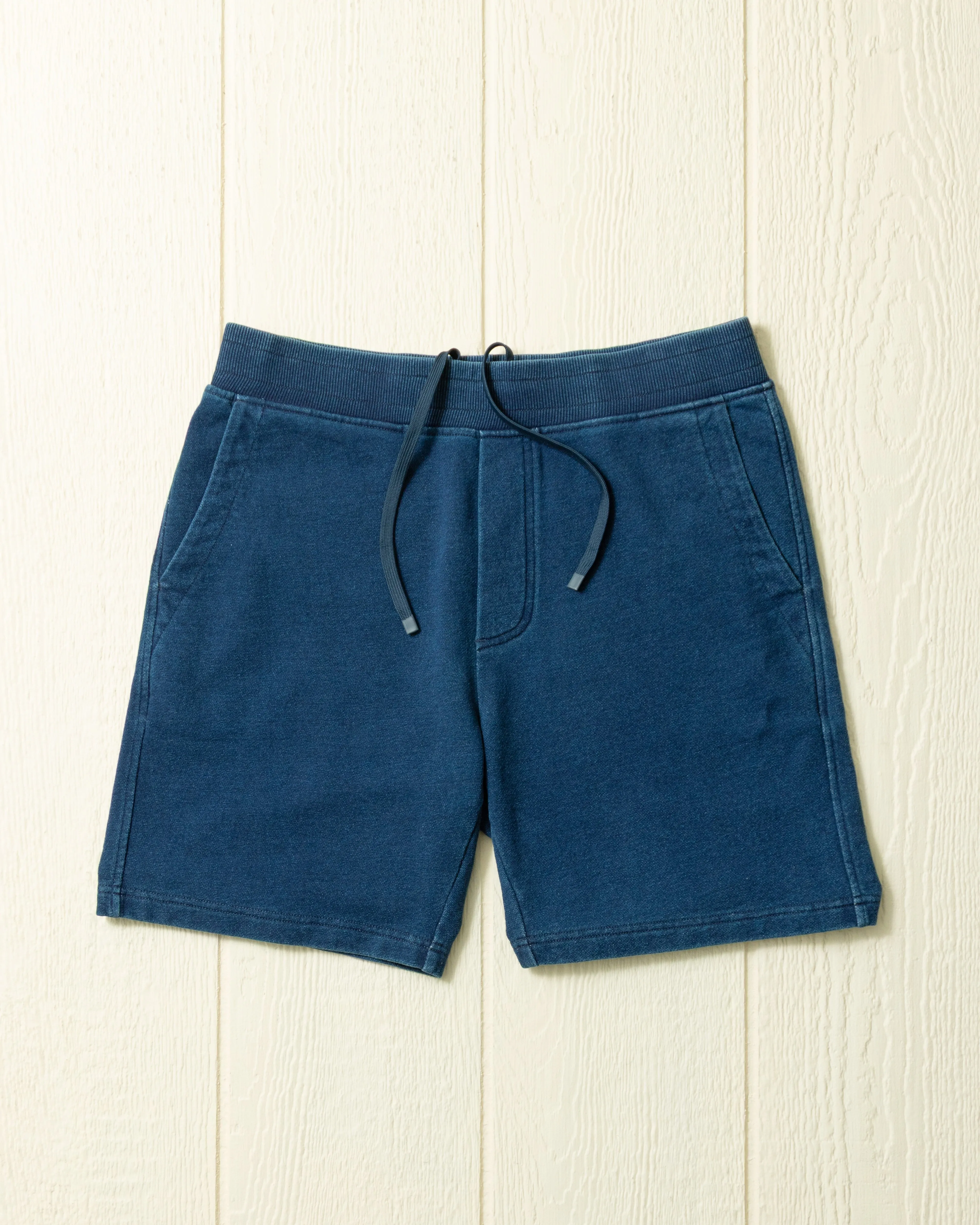Monterey Short in Dark Wash Indigo Loopback Terry sold by Quaker Marine Supply