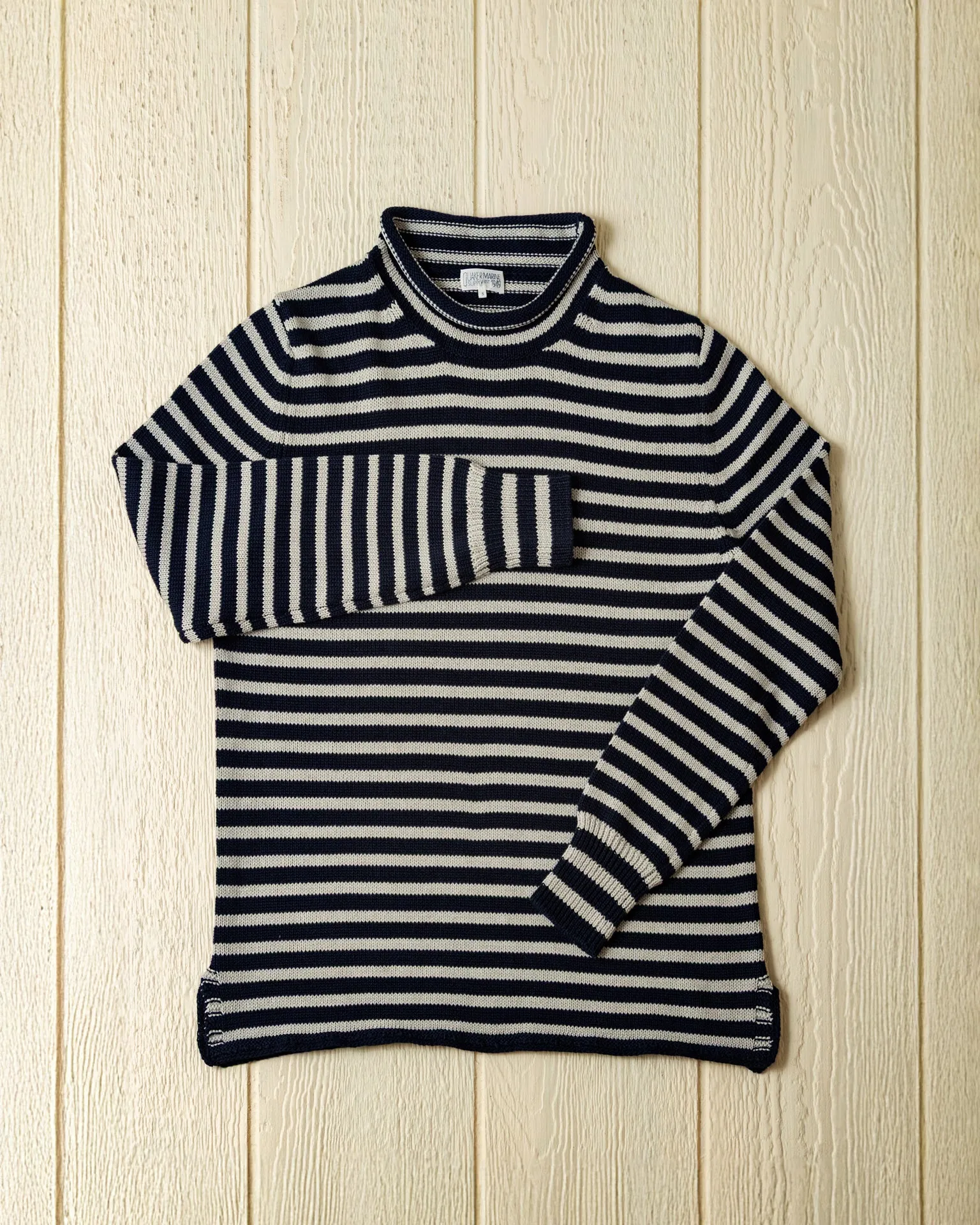 Cotton/Linen Fisherman's Sweater in Navy/Grey Even Stripe sold by Quaker Marine Supply product image thumbnail 2