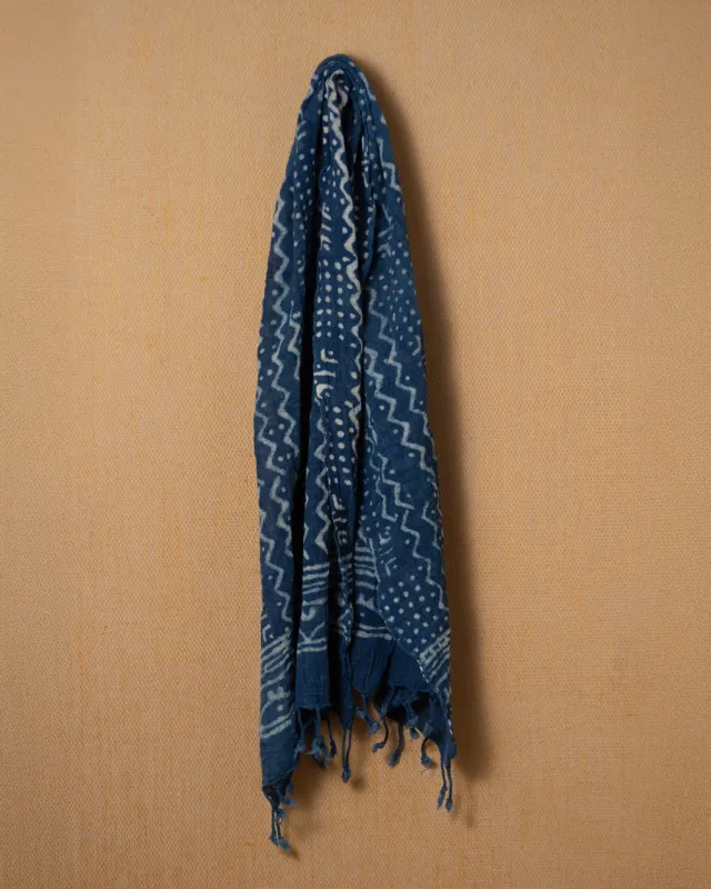 Hand-Blocked Cotton Gauze Scarf in Indigo sold by Quaker Marine Supply