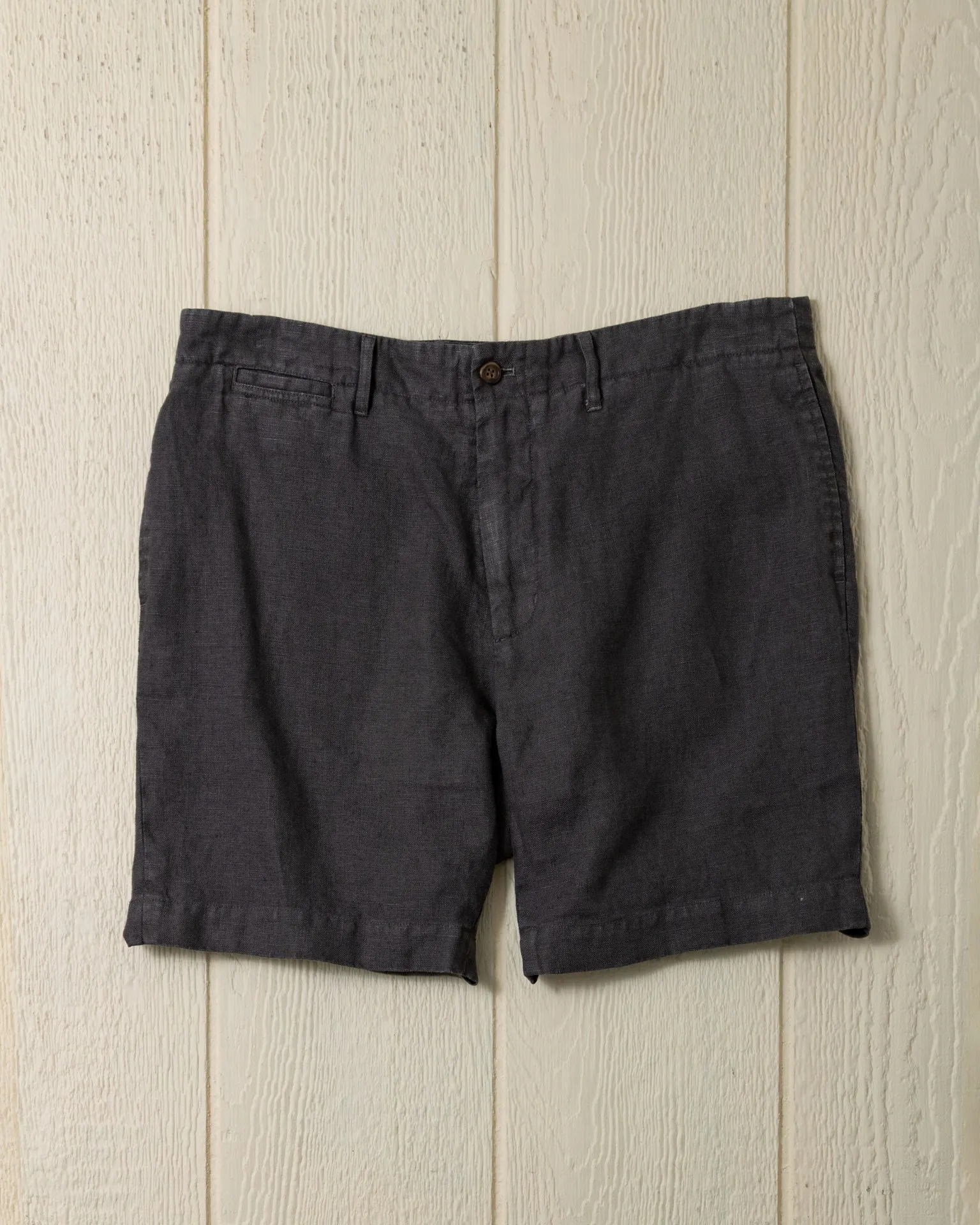 Garment Dyed Linen Camden Short in Graphite sold by Quaker Marine Supply
