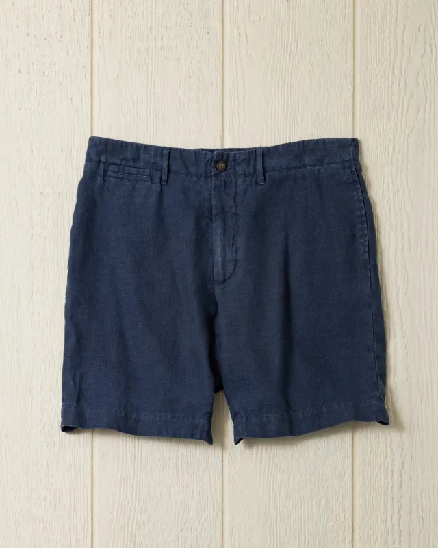 Garment Dyed Linen Camden Short in Navy sold by Quaker Marine Supply