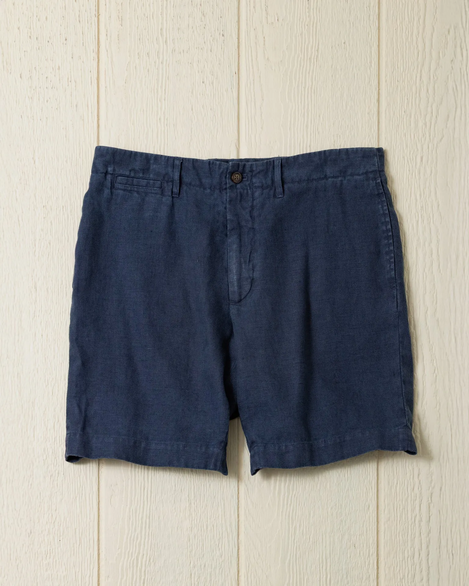 Garment Dyed Linen Camden Short in Navy sold by Quaker Marine Supply