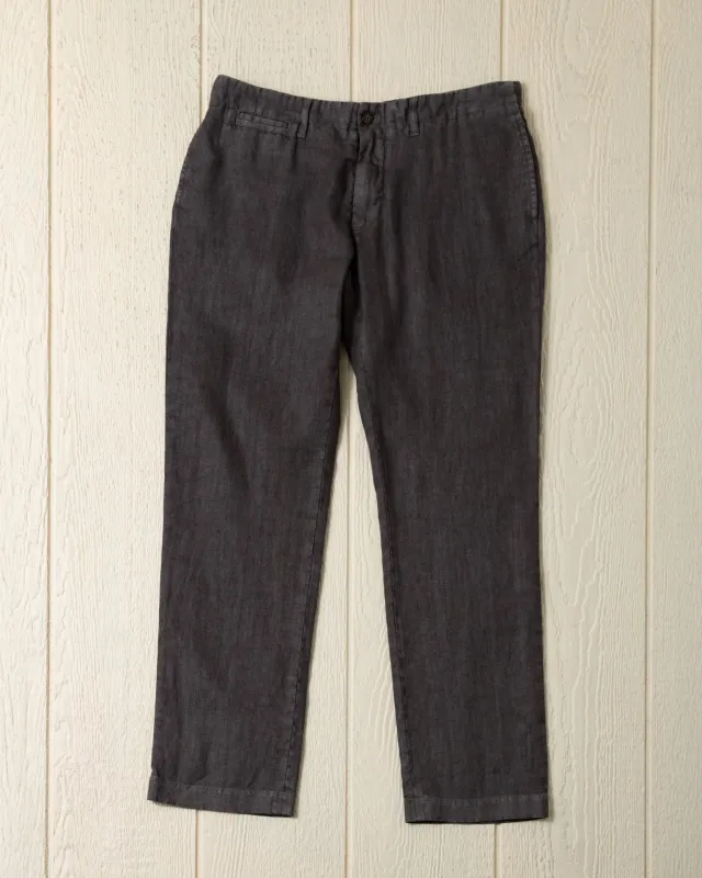 Garment Dyed Linen Camden Pant in Graphite sold by Quaker Marine Supply